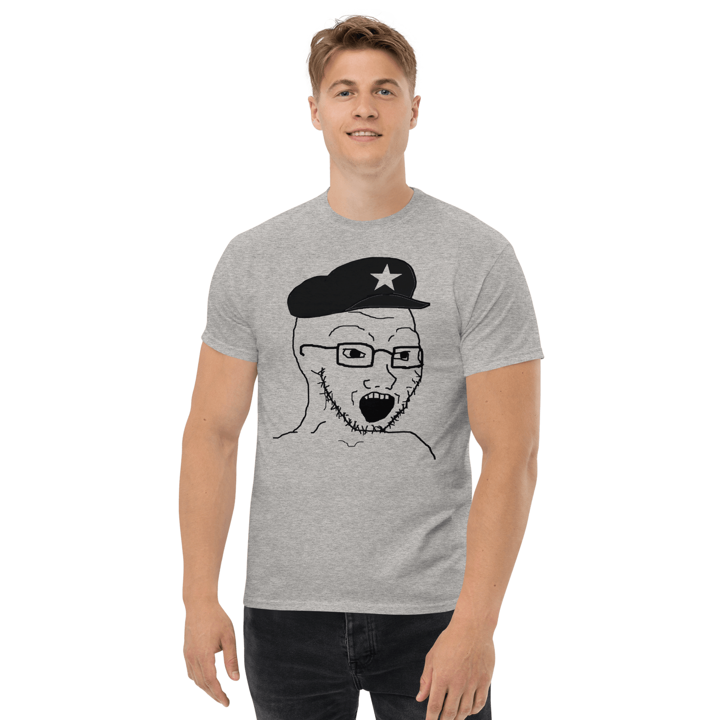 AuthLeft Wojak Meme Classic T-Shirt Meme - Military Green | Shirtposting