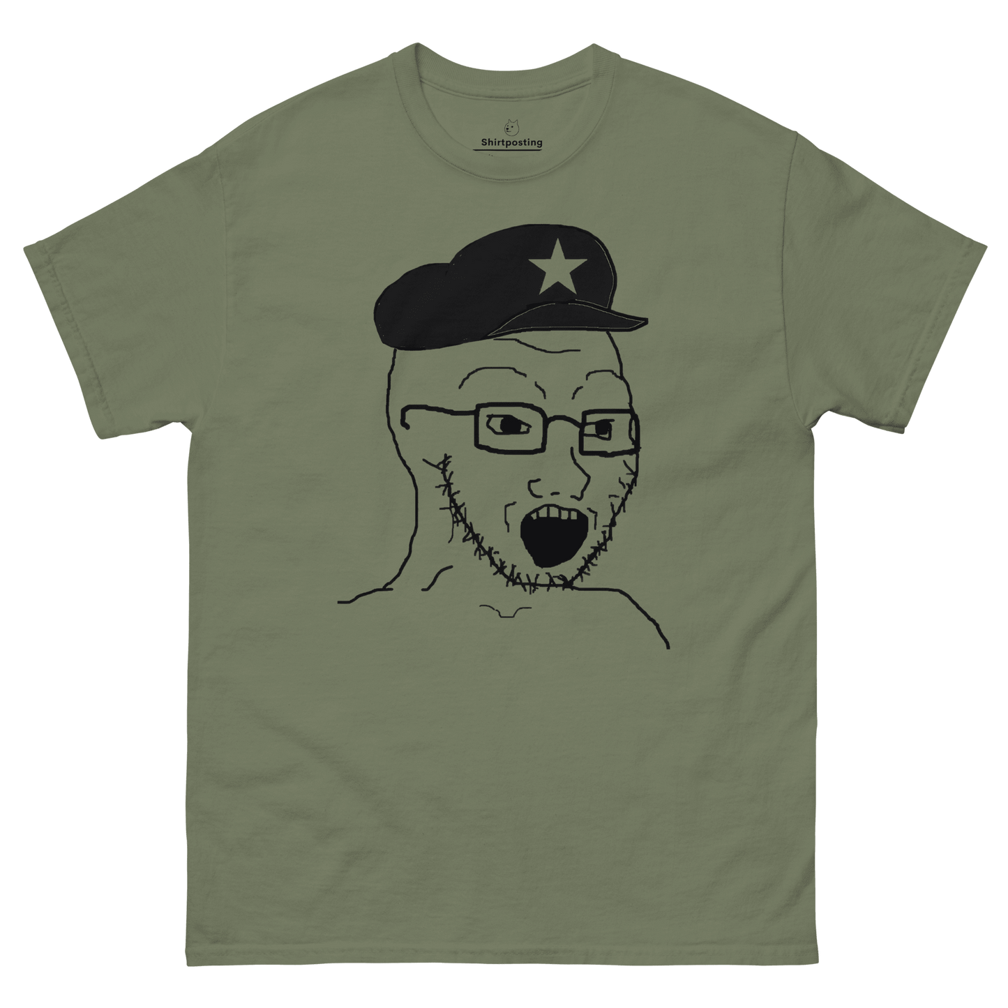 AuthLeft Wojak Meme Classic T-Shirt Meme - Military Green | Shirtposting