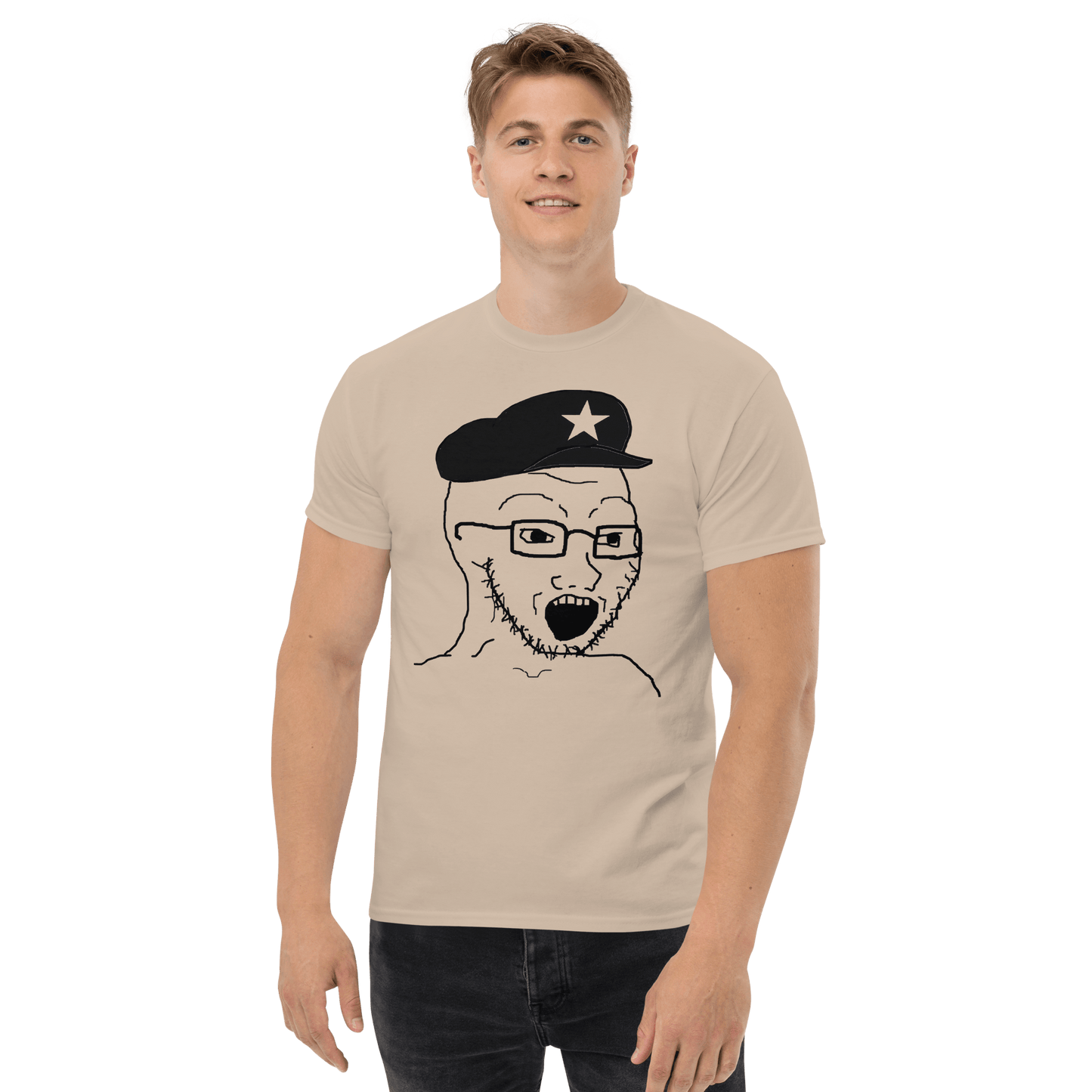 AuthLeft Wojak Meme Classic T-Shirt Meme - Military Green | Shirtposting