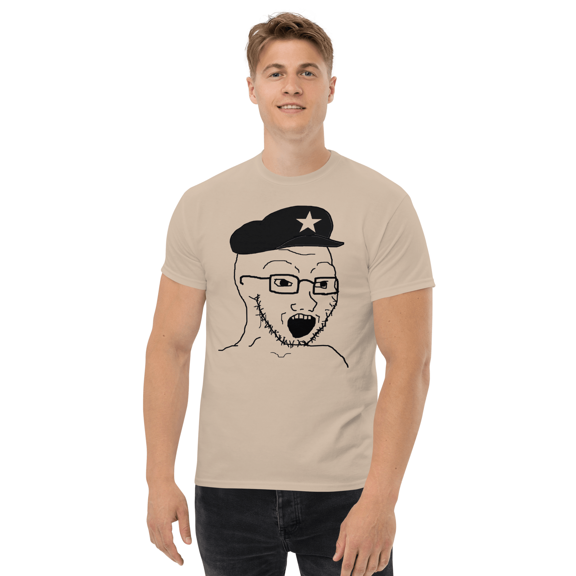 AuthLeft Wojak Meme Classic T-Shirt Meme - Military Green | Shirtposting