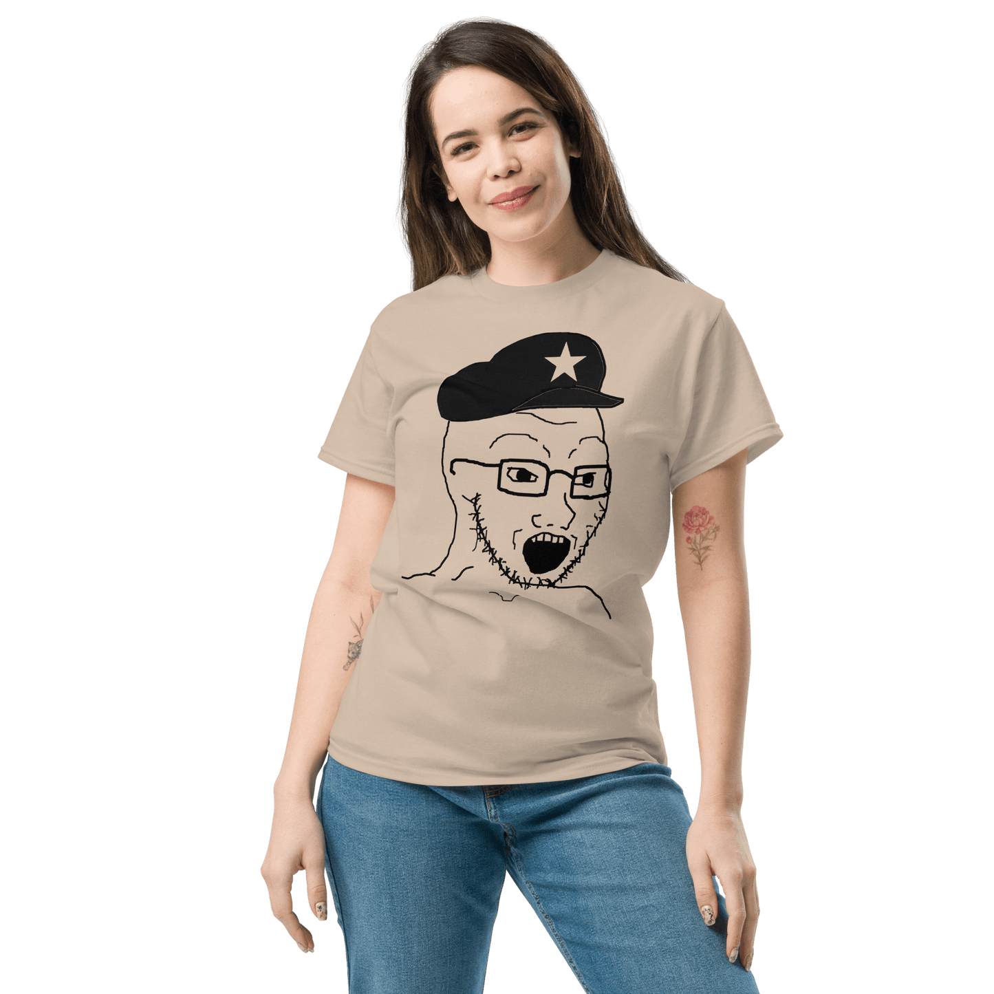 AuthLeft Wojak Meme Classic T-Shirt Meme - Military Green | Shirtposting