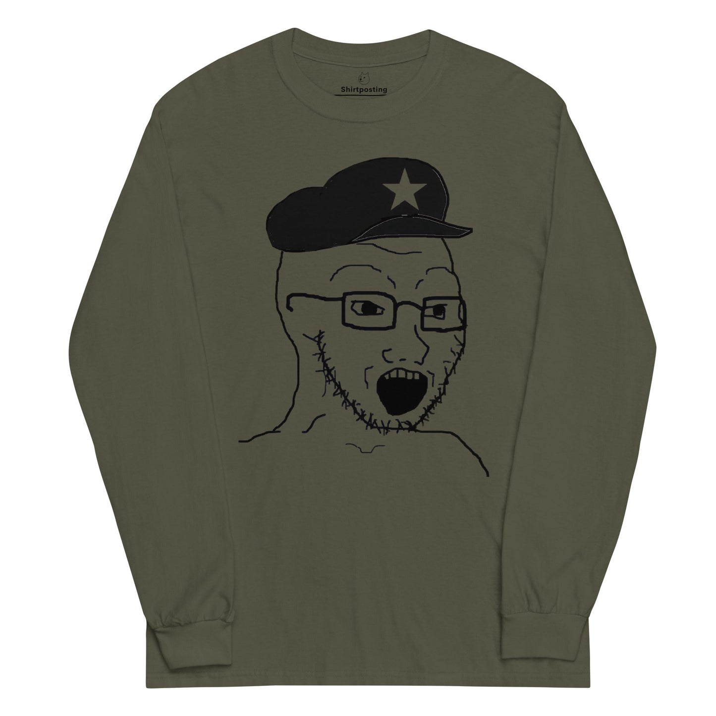 AuthLeft Wojak Meme Long Sleeve T-Shirt Meme - Military Green | Shirtposting