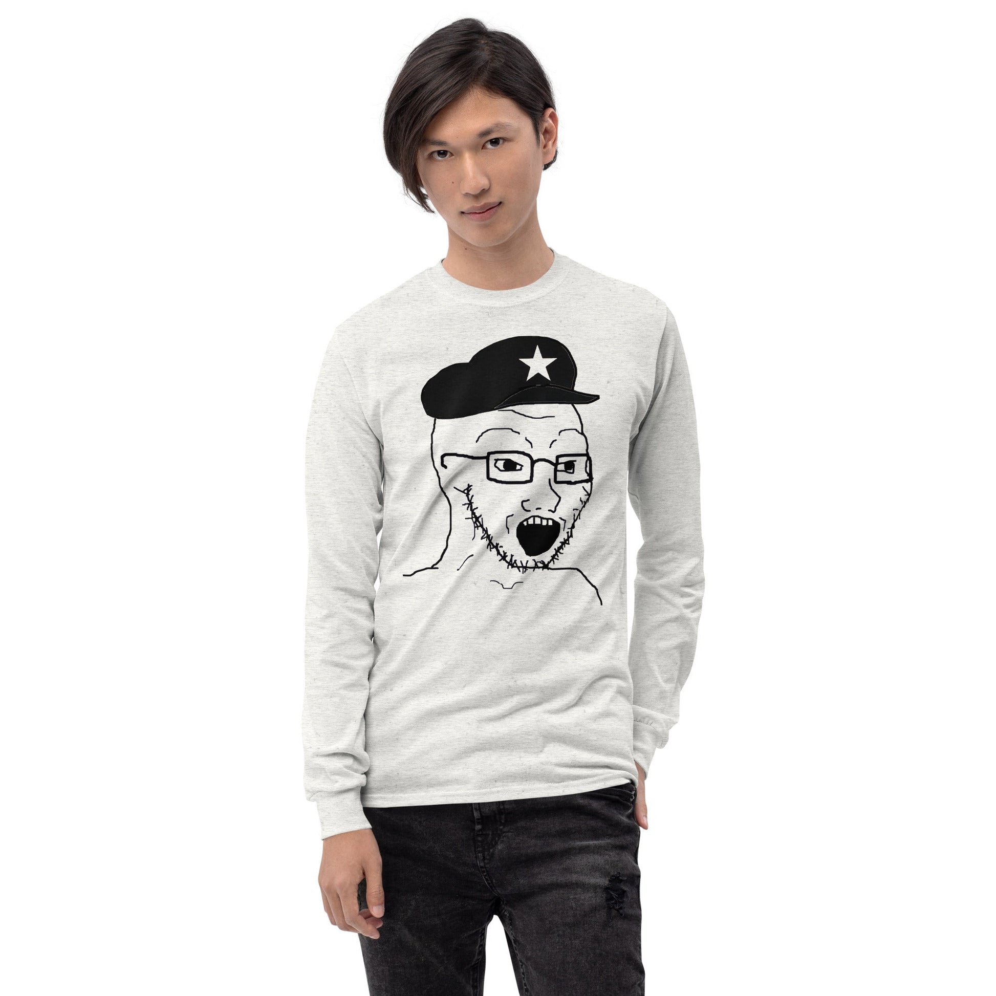 AuthLeft Wojak Meme Long Sleeve T-Shirt Meme - Sport Grey | Shirtposting