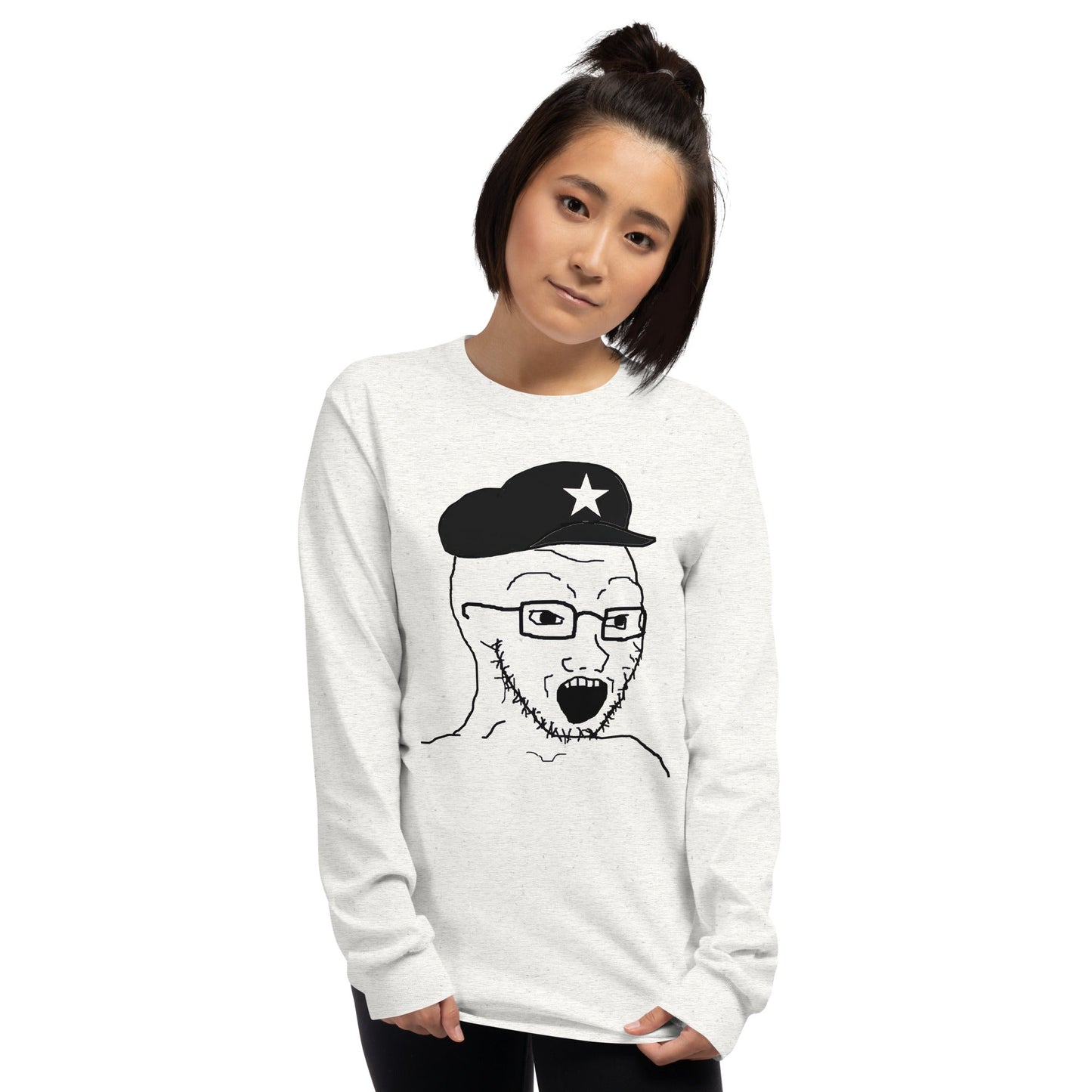AuthLeft Wojak Meme Long Sleeve T-Shirt Meme - Sport Grey | Shirtposting