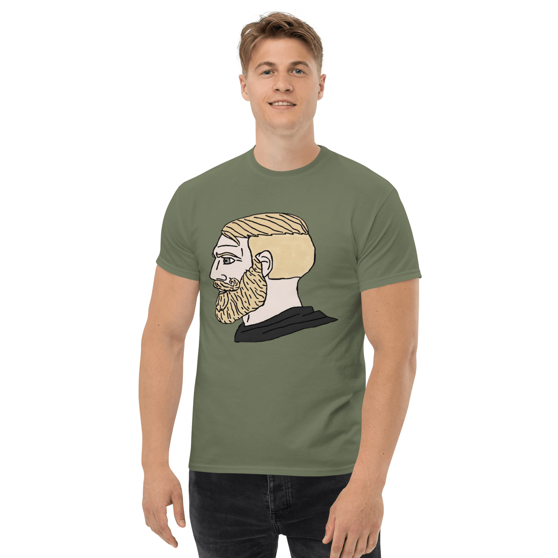 AuthRight Wojak Meme Classic T-Shirt Meme - Military Green | Shirtposting