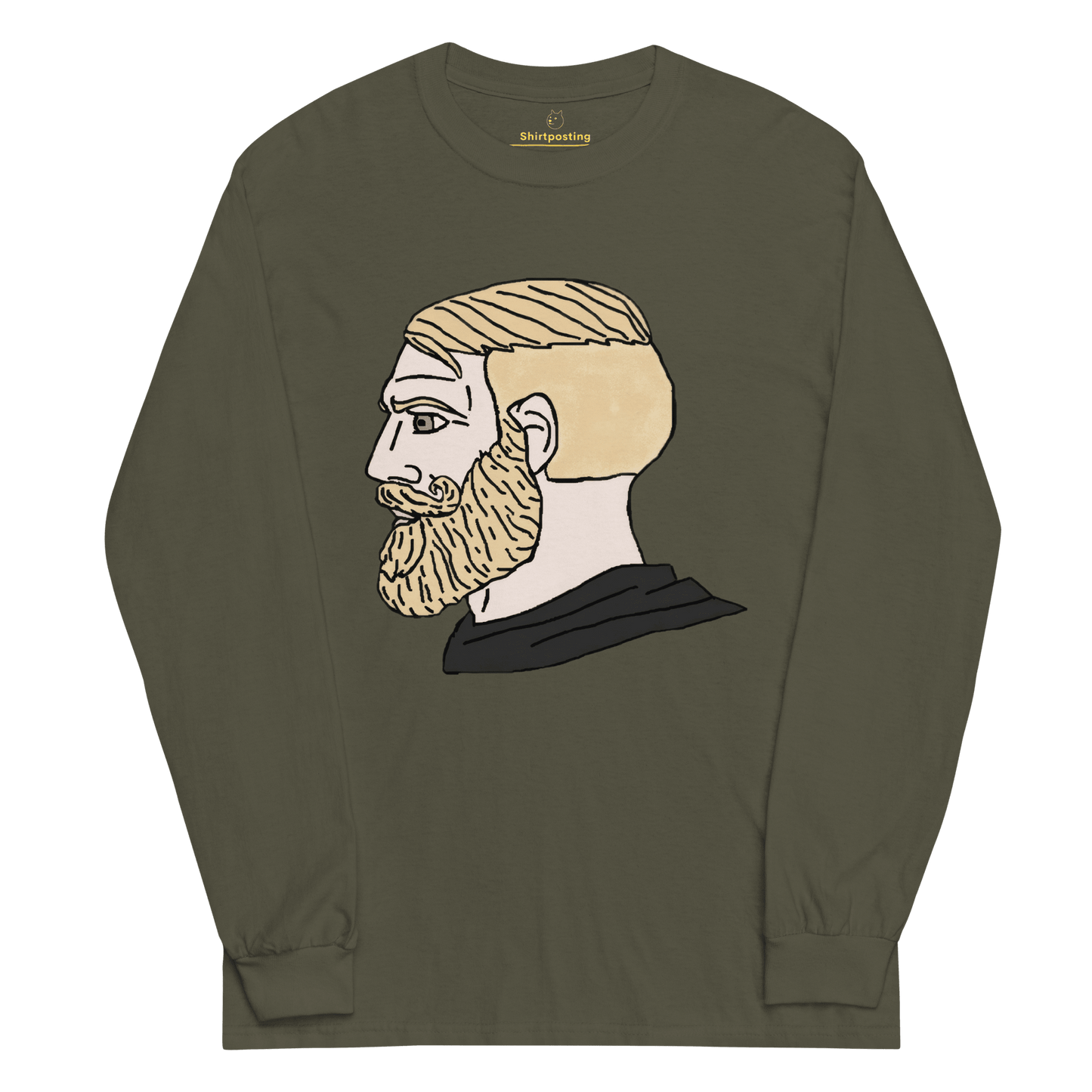 AuthRight Wojak Meme Long Sleeve T-Shirt Meme - Military Green | Shirtposting