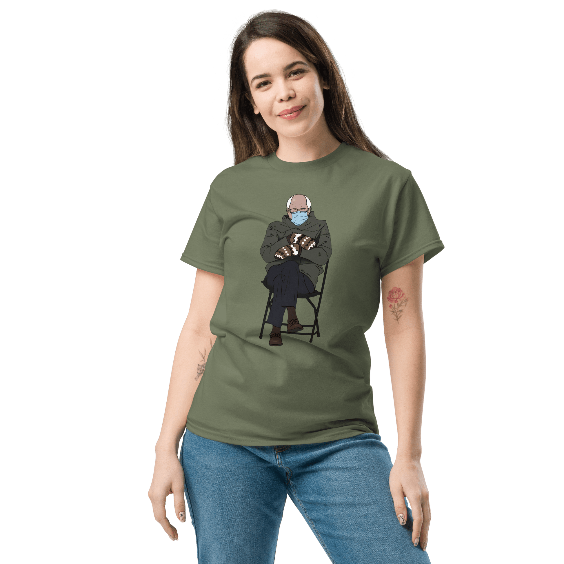 Bernie Mittens Classic T-Shirt Meme - Military Green | Shirtposting
