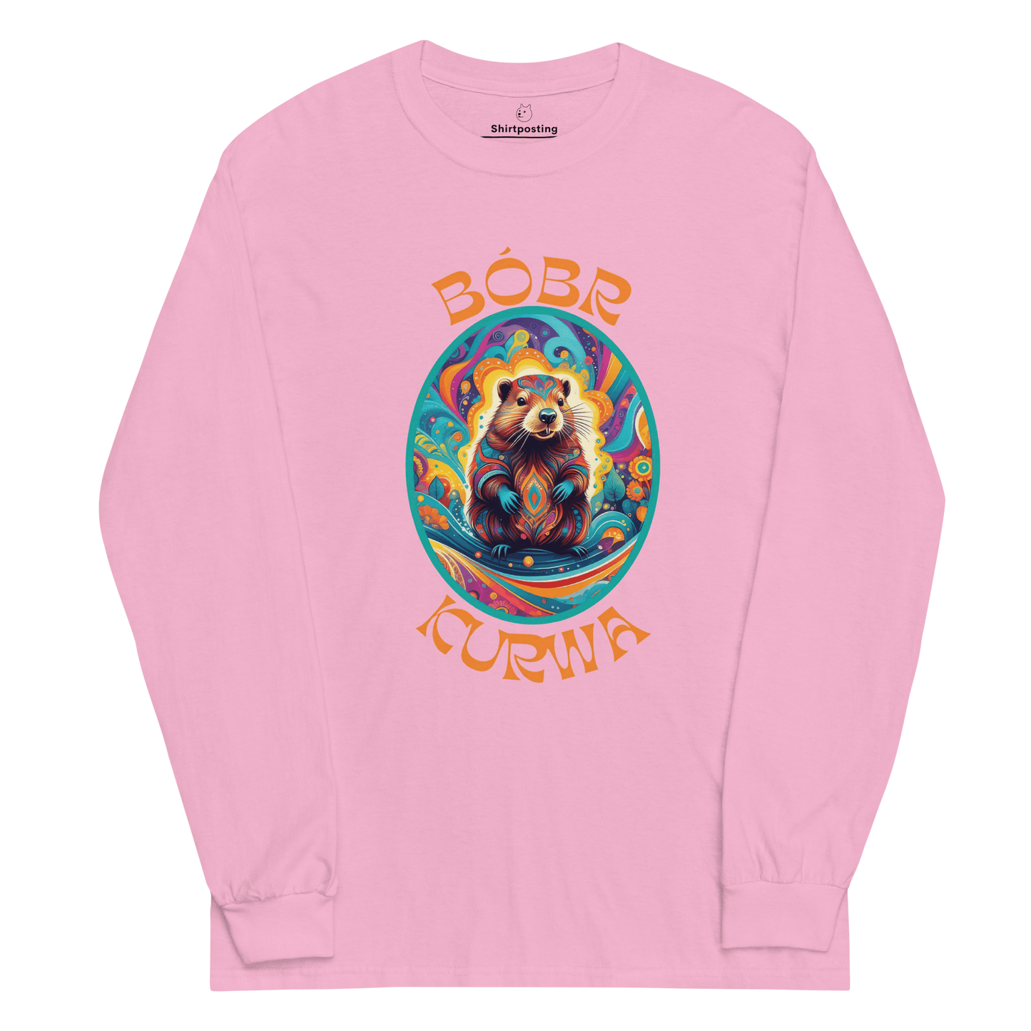 Bober Kurwa Long Sleeve T-Shirt Meme - Light Pink | Shirtposting