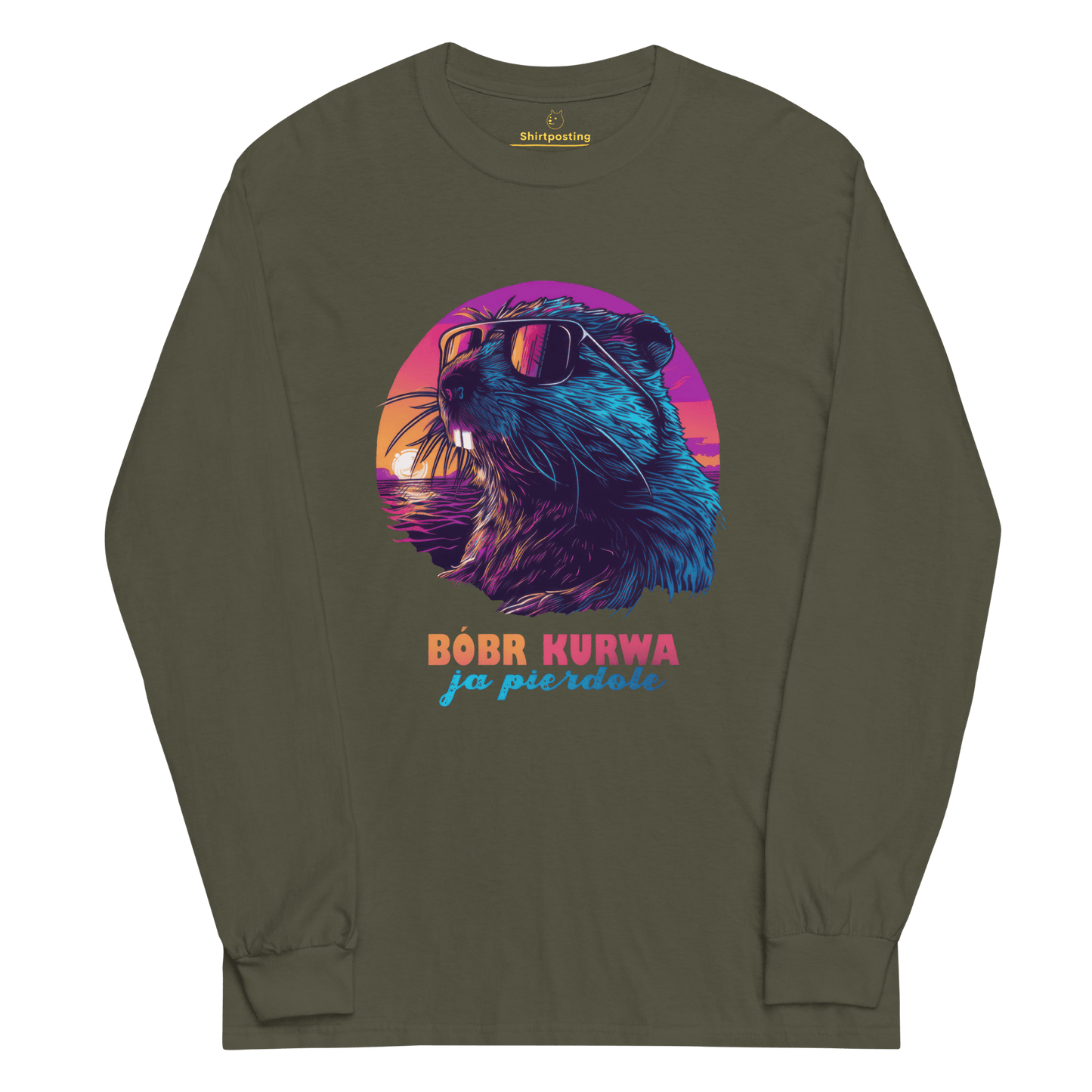 Bober Kurwa Long Sleeve T-Shirt Meme - Military Green | Shirtposting