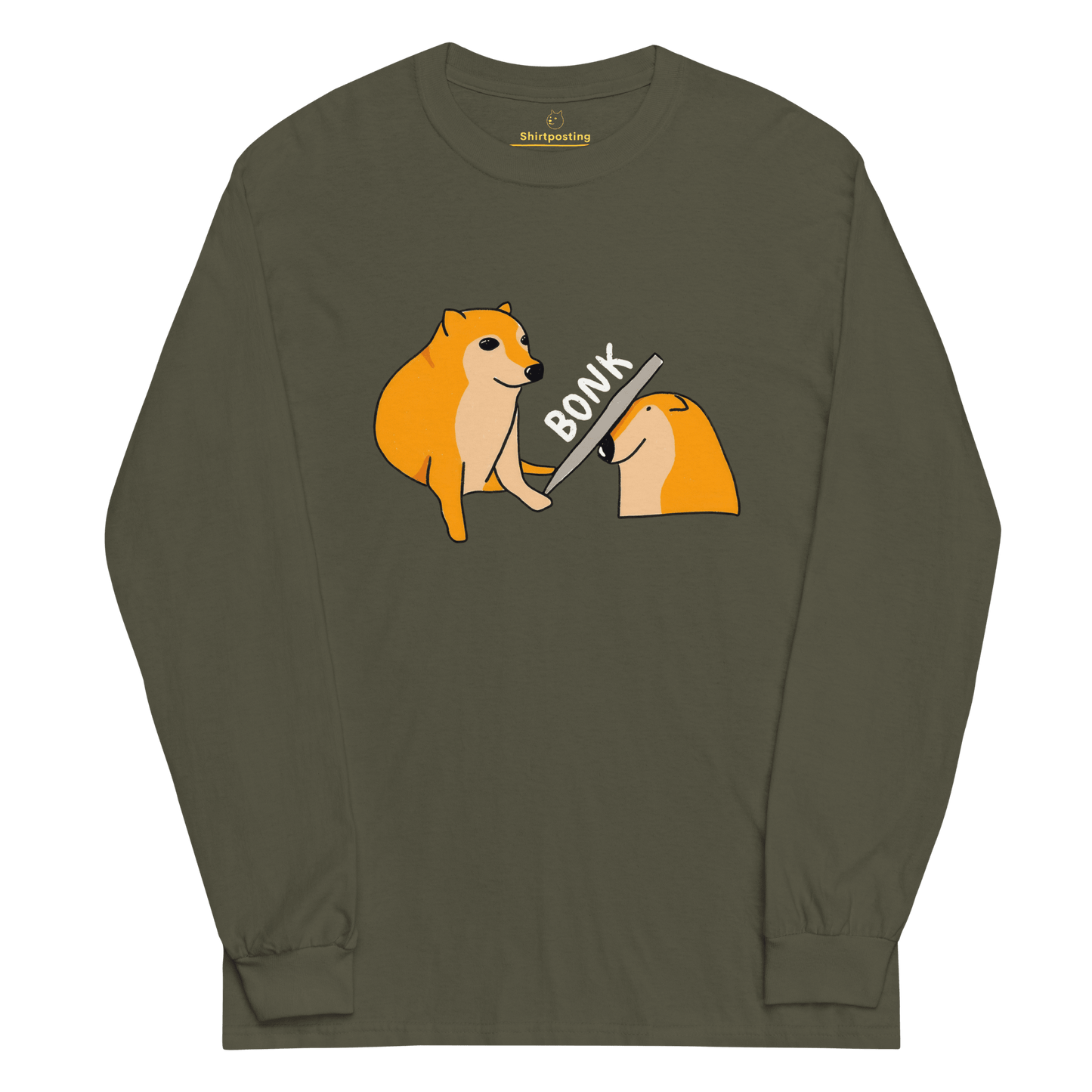 Bonk Long Sleeve T-Shirt Meme - Military Green | Shirtposting