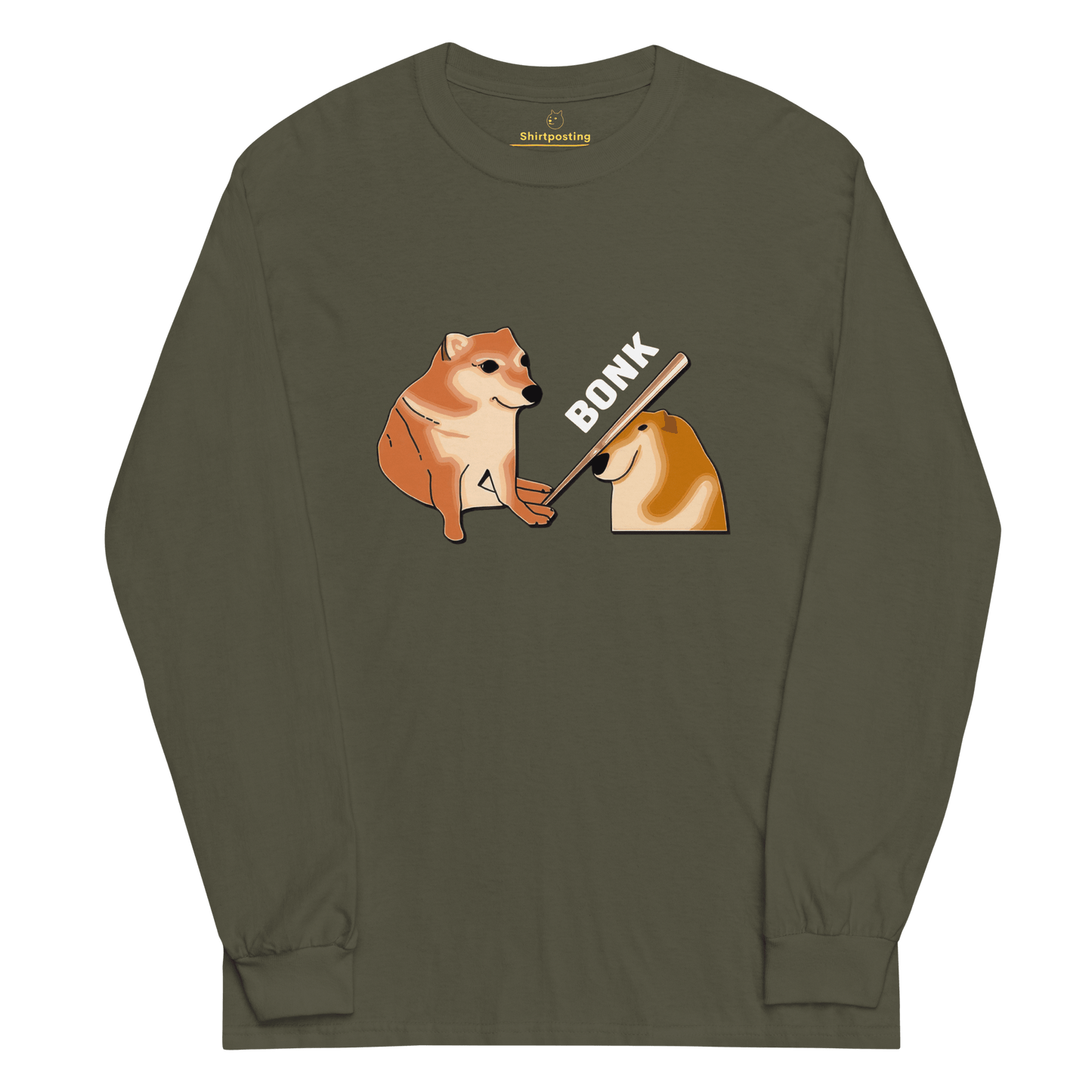 Bonk Long Sleeve T-Shirt Meme - Military Green | Shirtposting