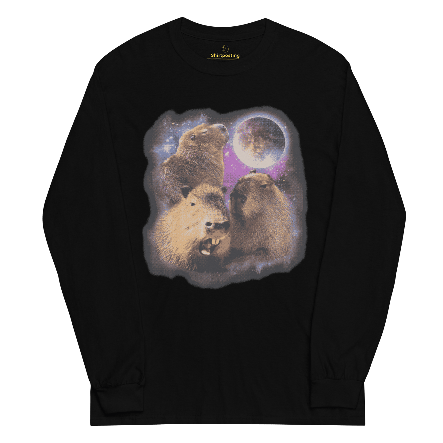 Capybara Long Sleeve T-Shirt Meme - Black | Shirtposting