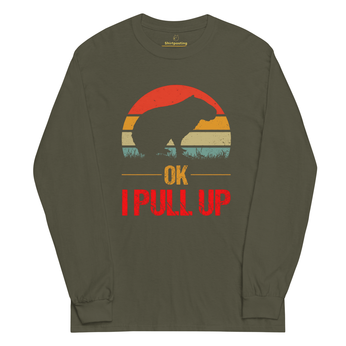 Capybara Long Sleeve T-Shirt Meme - Military Green | Shirtposting