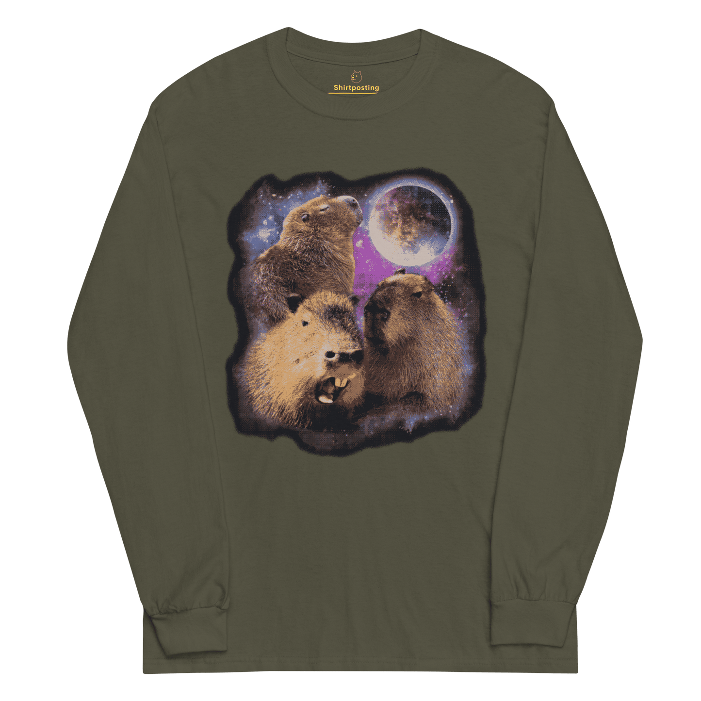 Capybara Long Sleeve T-Shirt Meme - Military Green | Shirtposting