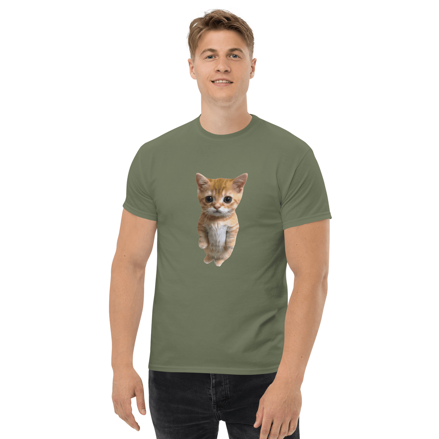 Cat Classic T-Shirt Meme - Military Green | Shirtposting