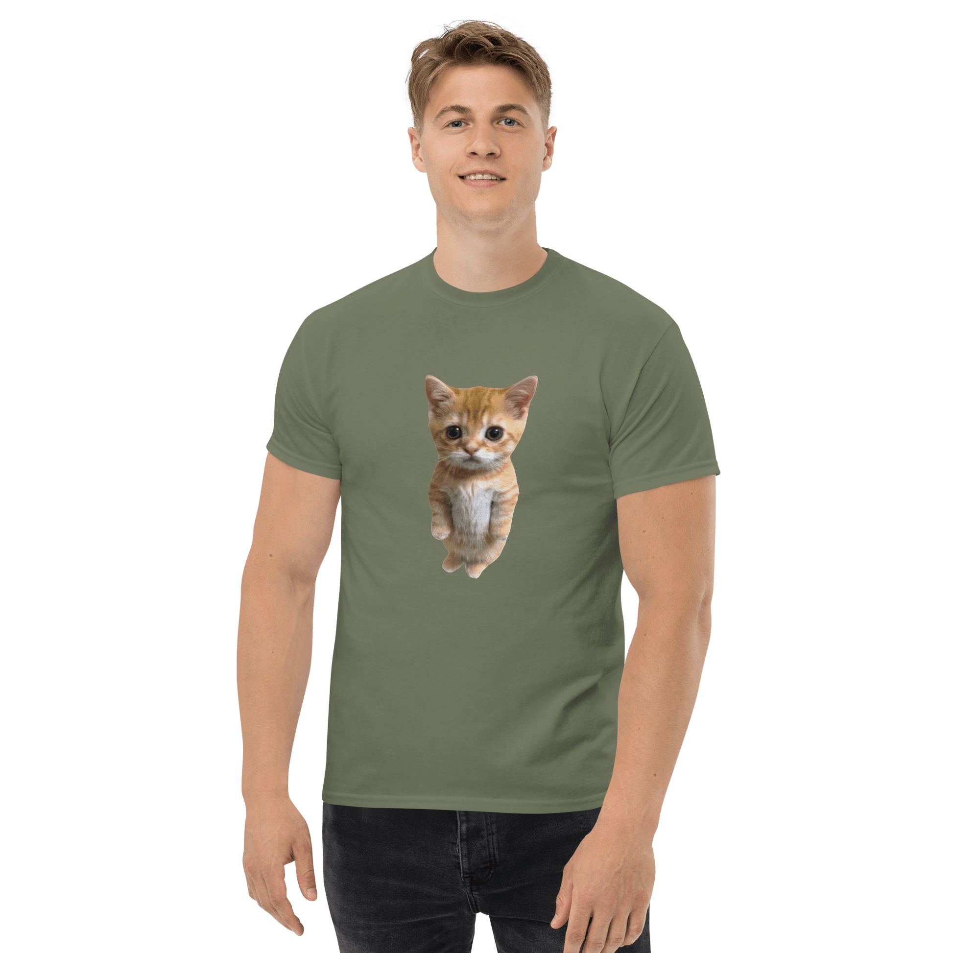 Cat Classic T-Shirt Meme - Military Green | Shirtposting