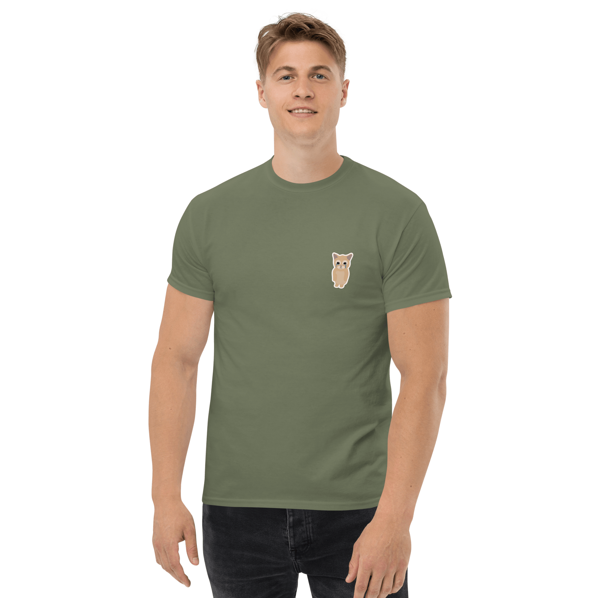 Cat Classic T-Shirt Meme - Military Green | Shirtposting