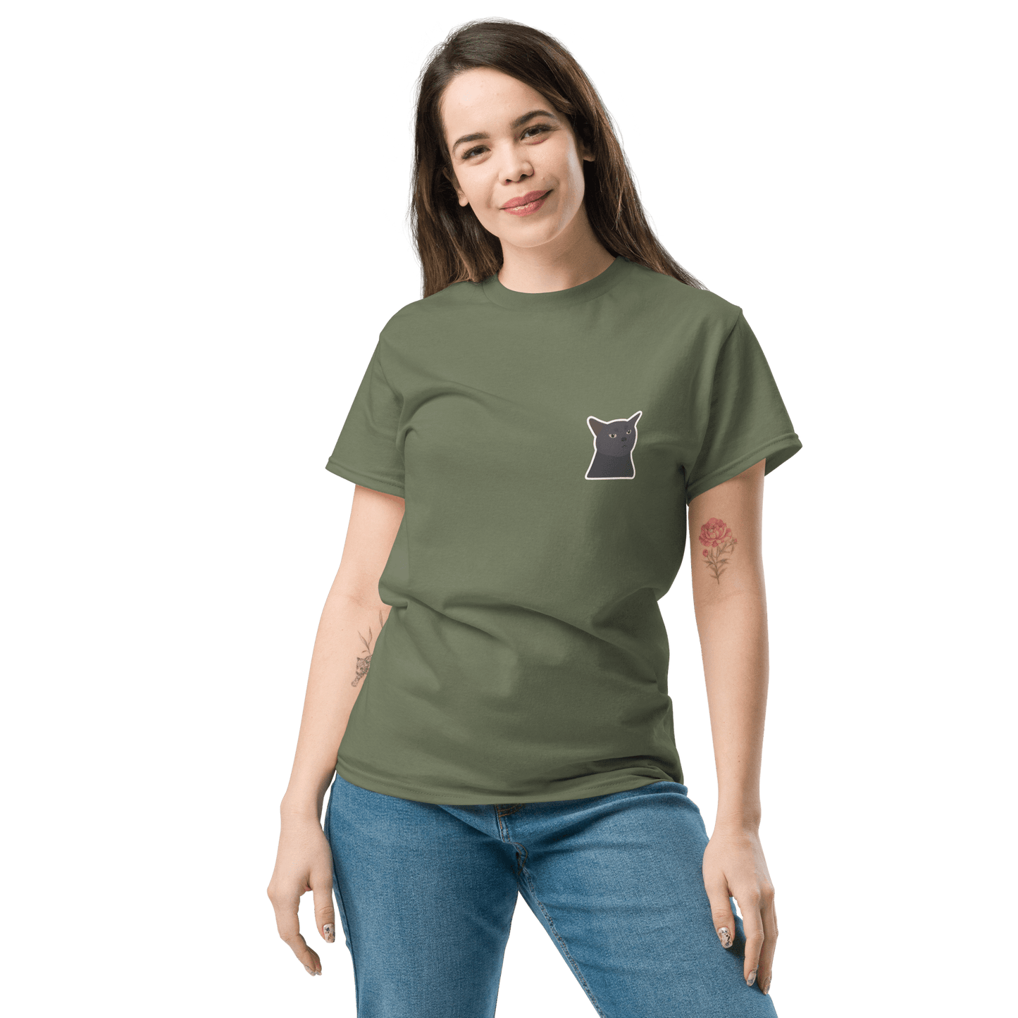 Cat Classic T-Shirt Meme - Military Green | Shirtposting