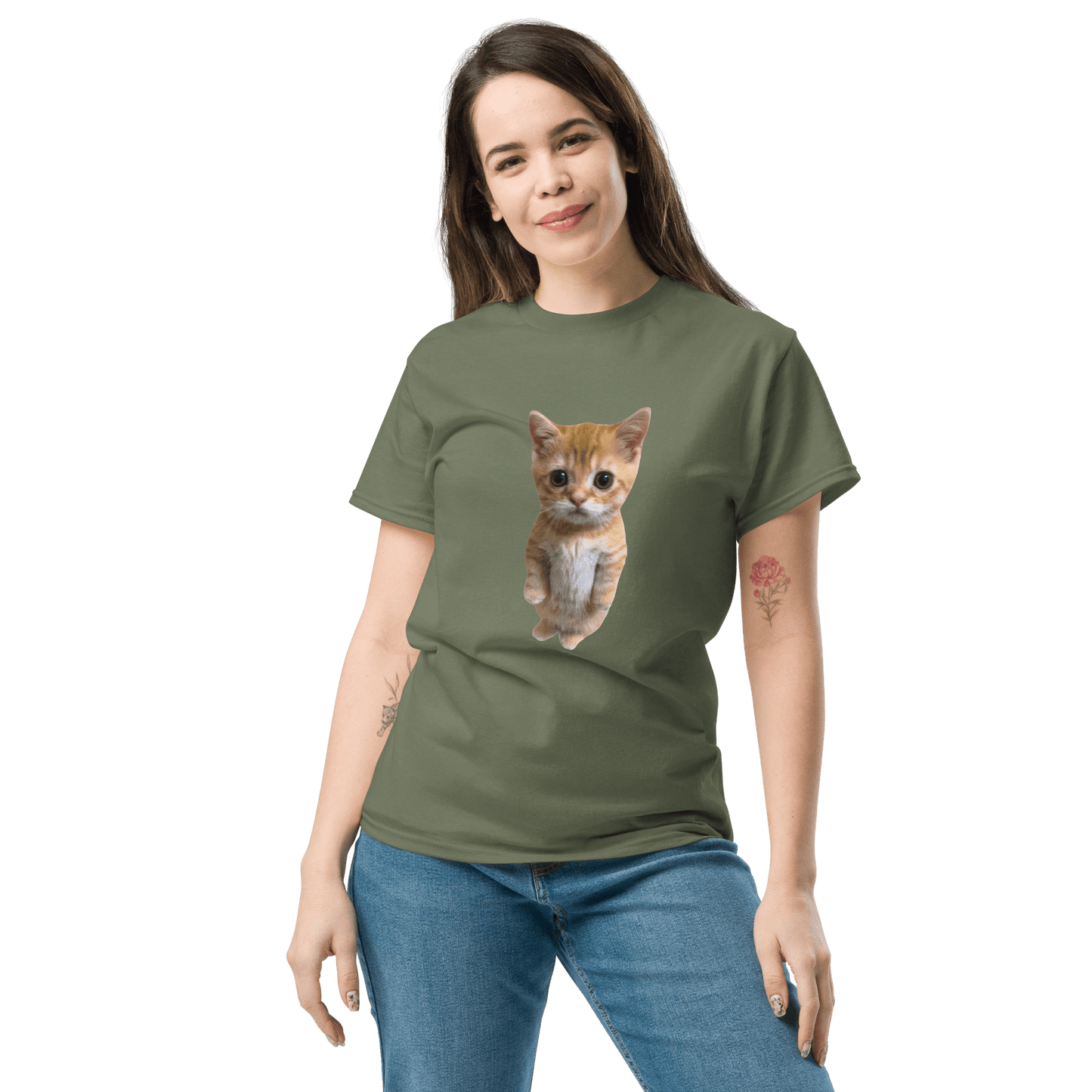 Cat Classic T-Shirt Meme - Military Green | Shirtposting