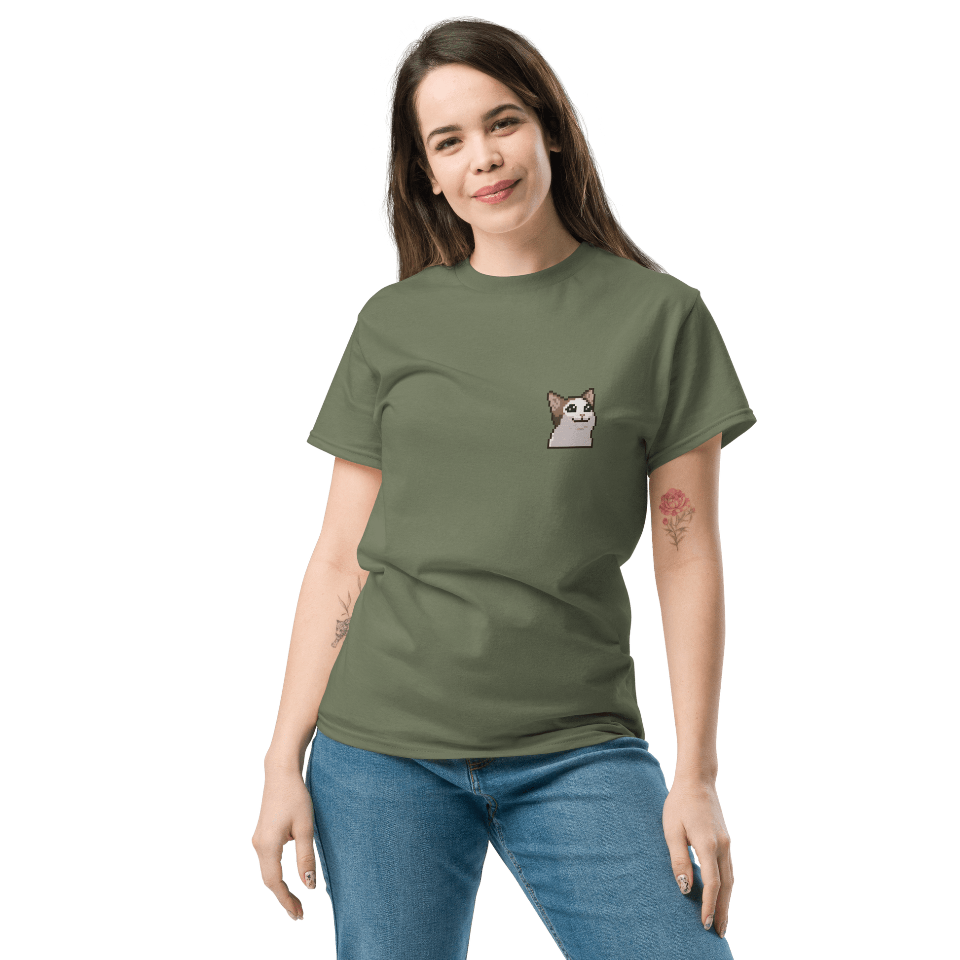 Cat Classic T-Shirt Meme - Military Green | Shirtposting