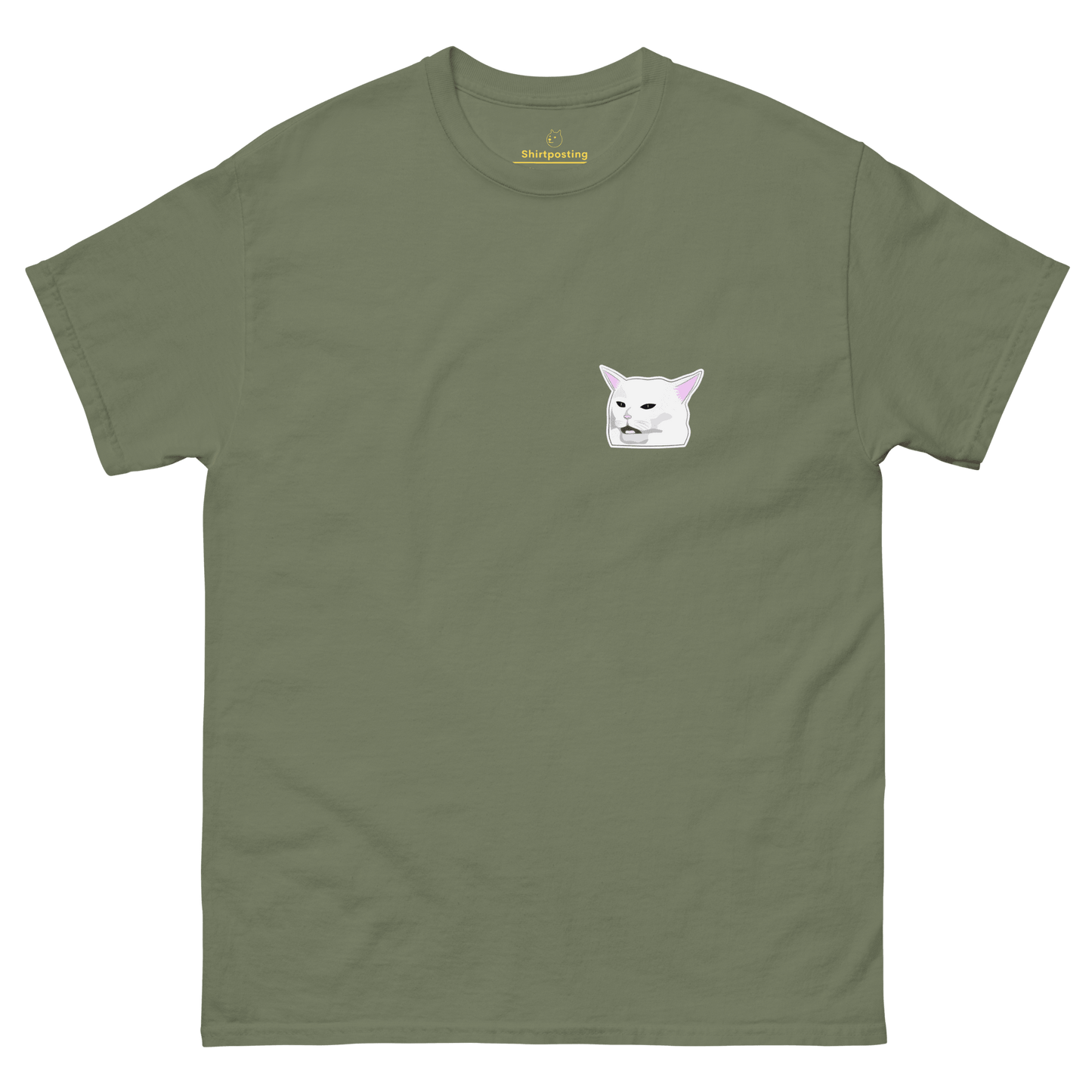 Cat Classic T-Shirt Meme - Military Green | Shirtposting