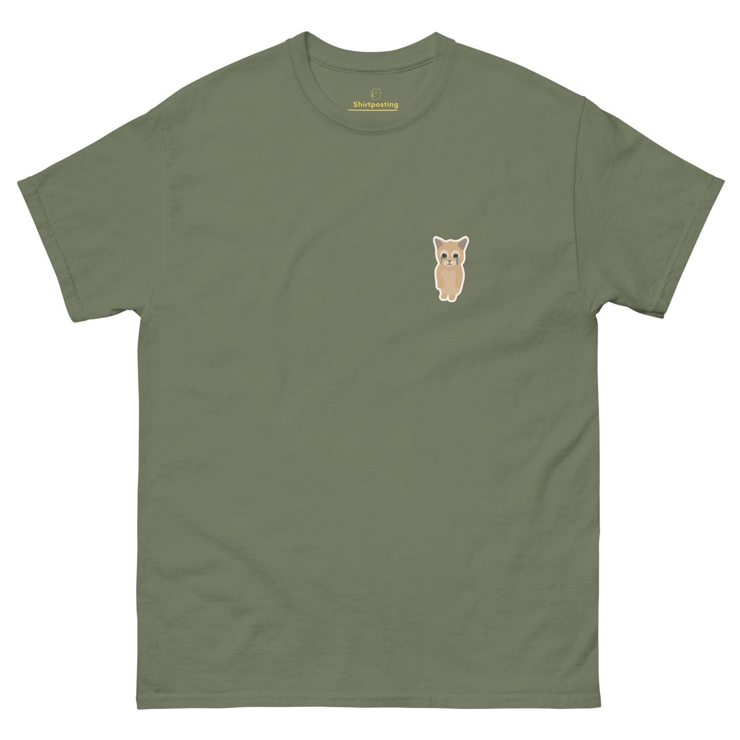 Cat Classic T-Shirt Meme - Military Green | Shirtposting
