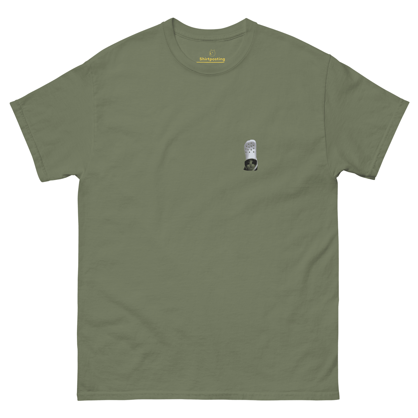 Cat Classic T-Shirt Meme - Military Green | Shirtposting