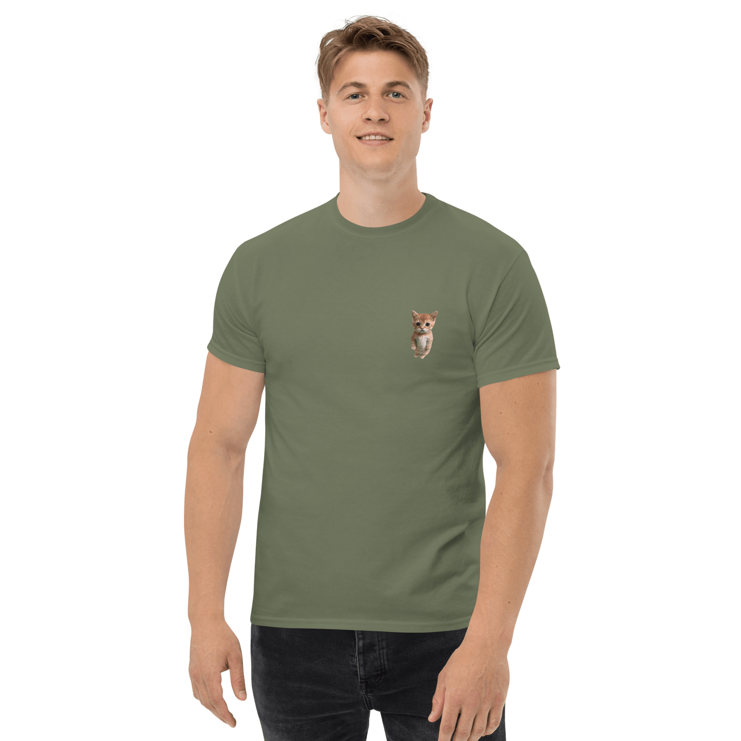 Cat Classic T-Shirt Meme - Military Green | Shirtposting