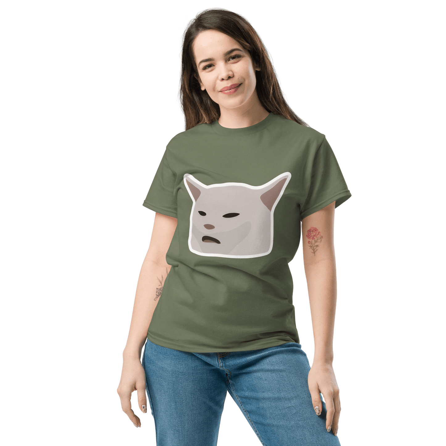 Cat Classic T-Shirt Meme - Military Green | Shirtposting
