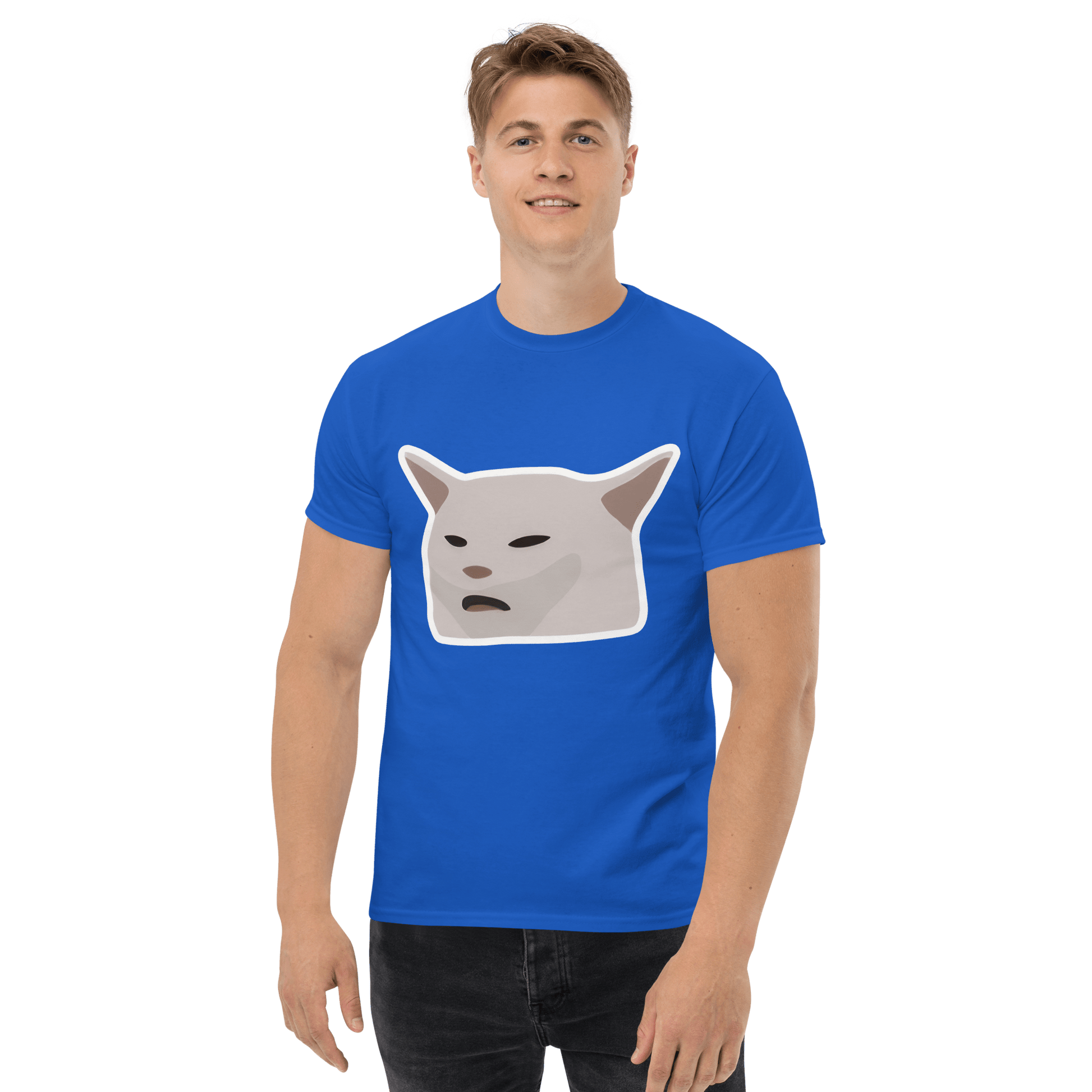 Cat Classic T-Shirt Meme - Royal | Shirtposting