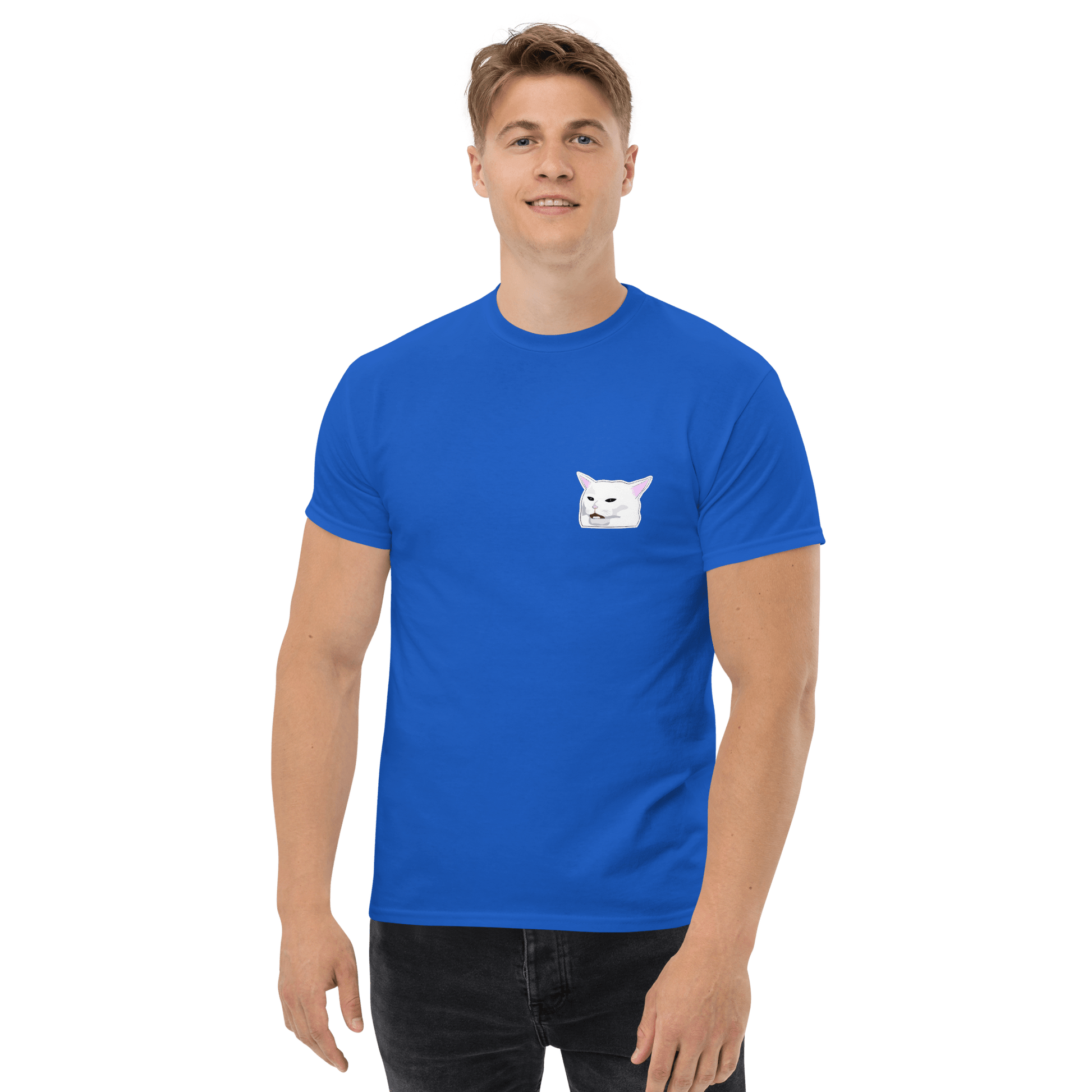 Cat Classic T-Shirt Meme - Royal | Shirtposting