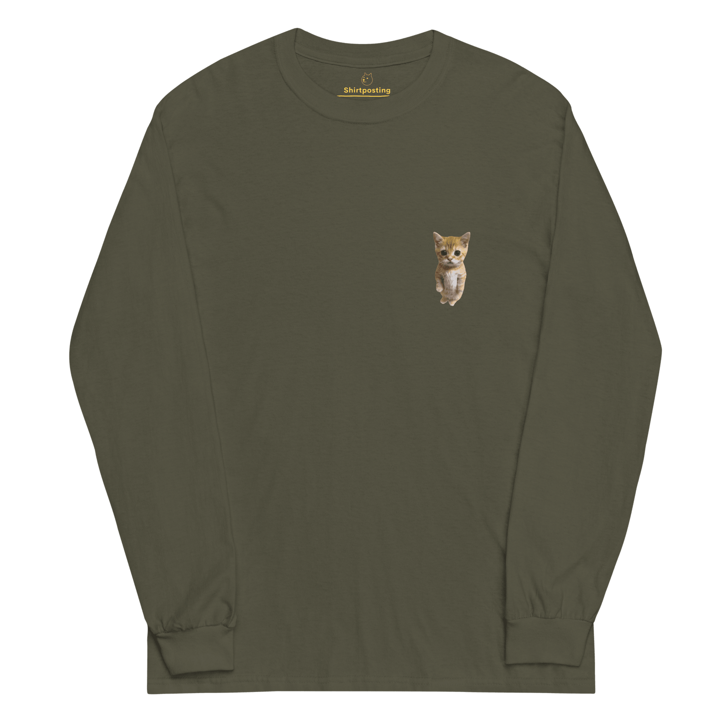 Cat Long Sleeve T-Shirt Meme - Military Green | Shirtposting