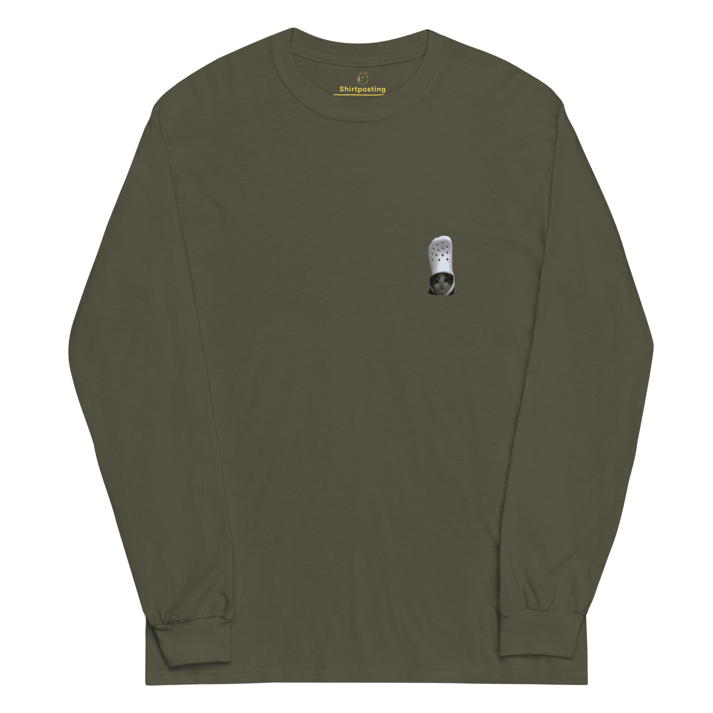 Cat Long Sleeve T-Shirt Meme - Military Green | Shirtposting