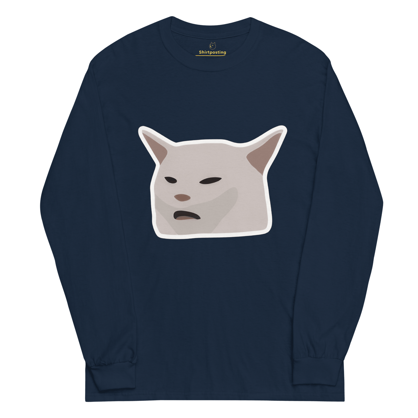 Cat Long Sleeve T-Shirt Meme - Navy | Shirtposting