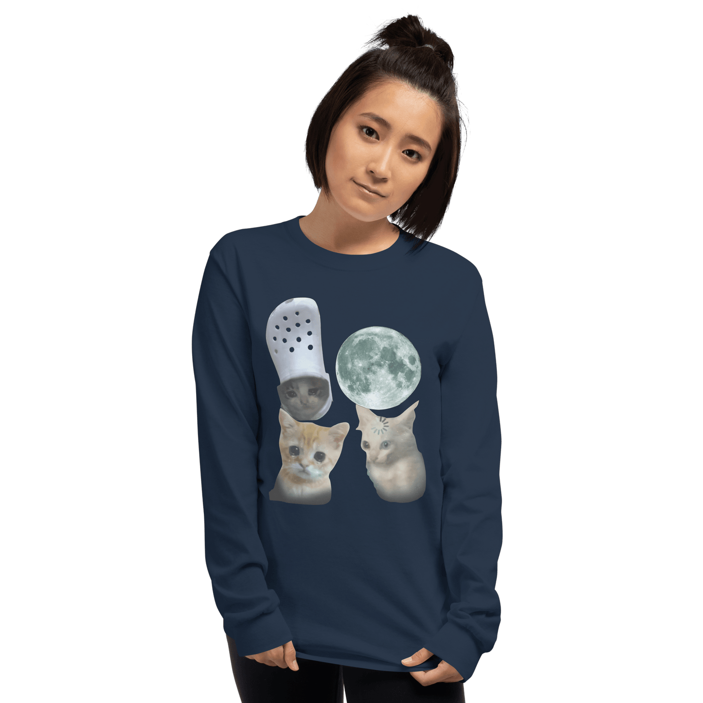 Cat Long Sleeve T-Shirt Meme - Navy | Shirtposting