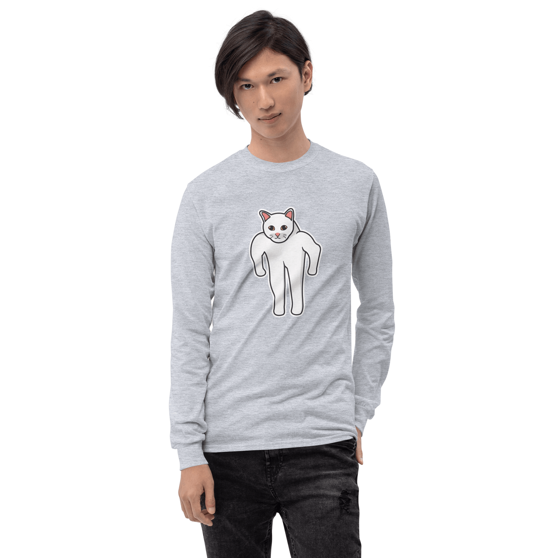 Cat Long Sleeve T-Shirt Meme - Sport Grey | Shirtposting