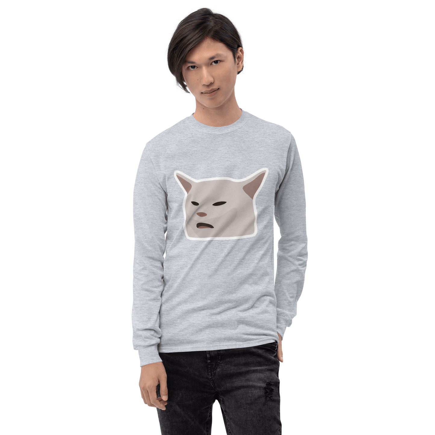 Cat Long Sleeve T-Shirt Meme - Sport Grey | Shirtposting