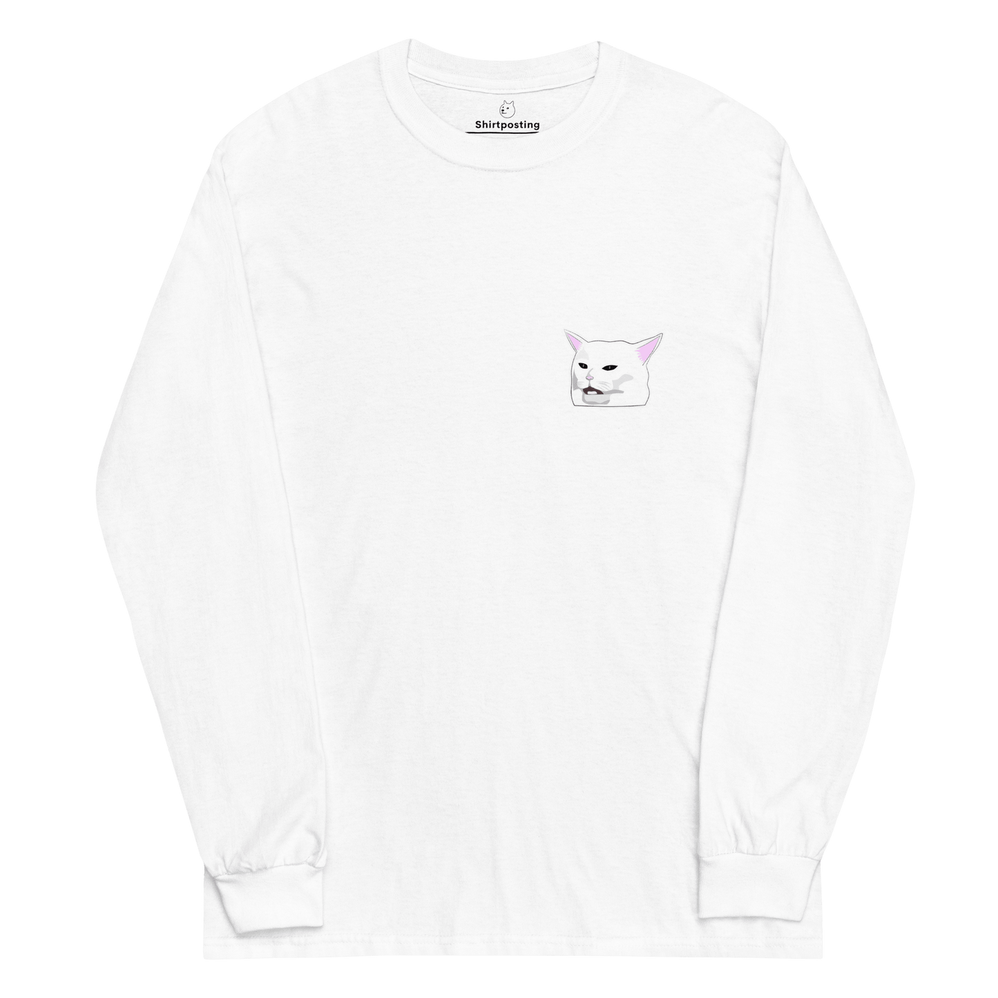 Cat Long Sleeve T-Shirt Meme - White | Shirtposting