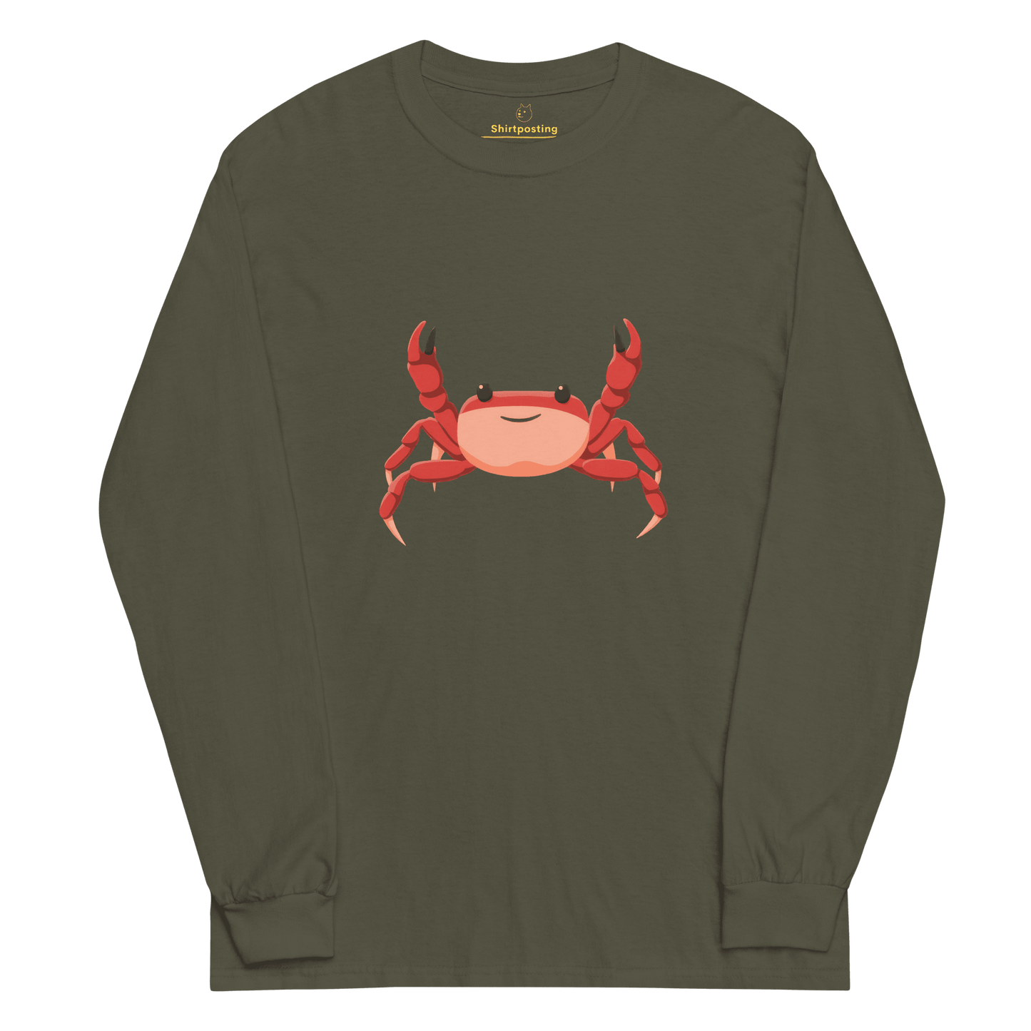 Crab Long Sleeve T-Shirt Meme - Military Green | Shirtposting