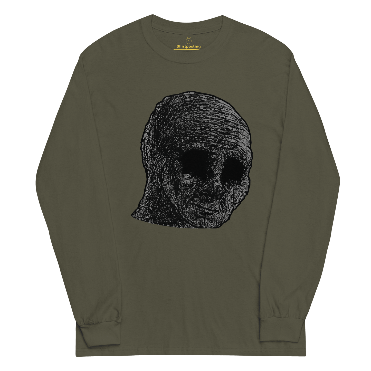 Cursed Wojak Long Sleeve T-Shirt Meme - Military Green | Shirtposting