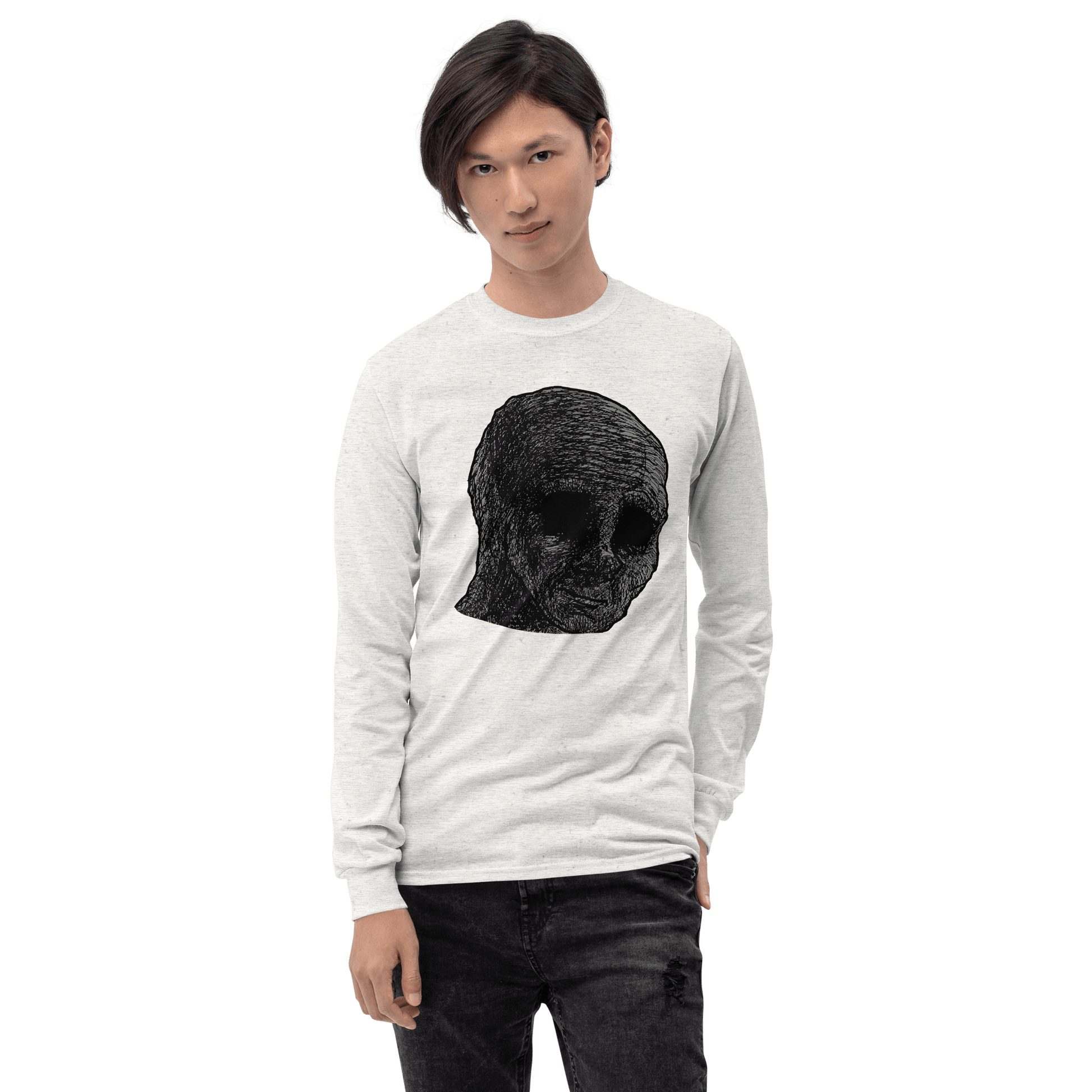 Cursed Wojak Long Sleeve T-Shirt Meme - Sport Grey | Shirtposting