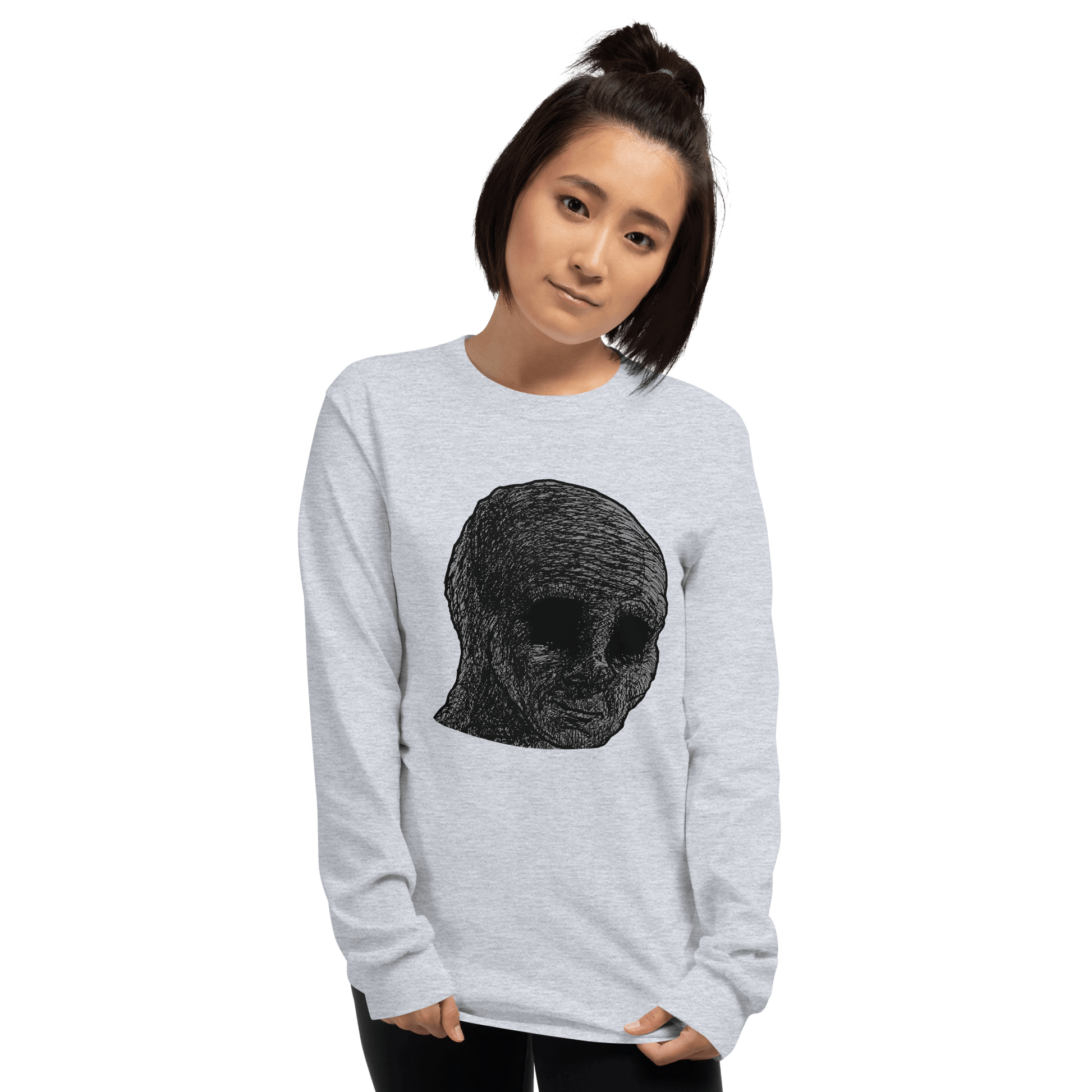 Cursed Wojak Long Sleeve T-Shirt Meme - Sport Grey | Shirtposting