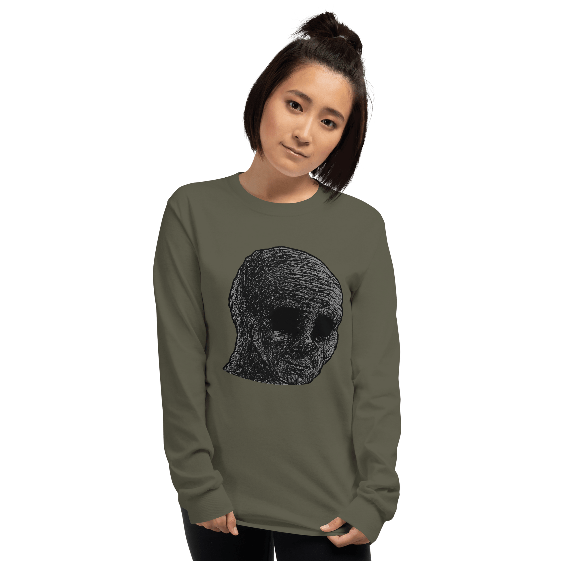 Cursed Wojak Long Sleeve T-Shirt Meme - Sport Grey | Shirtposting