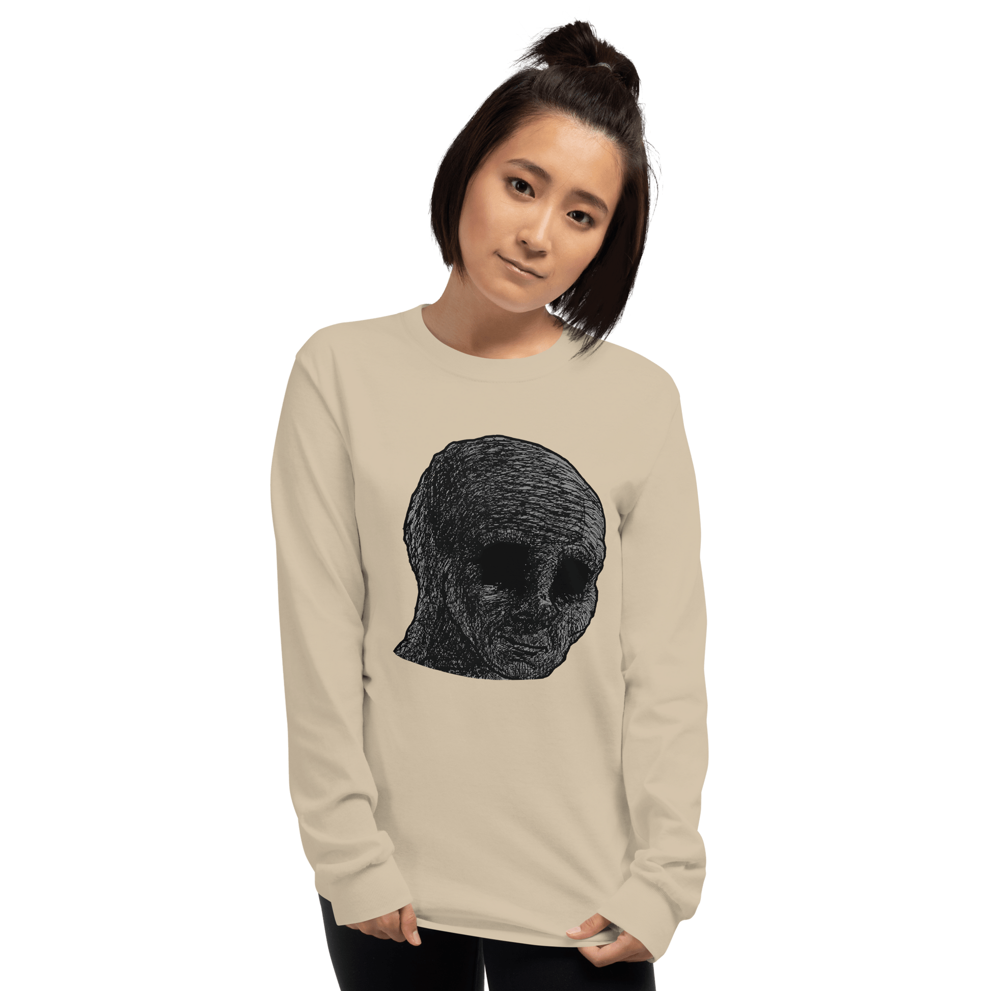 Cursed Wojak Long Sleeve T-Shirt Meme - Sport Grey | Shirtposting
