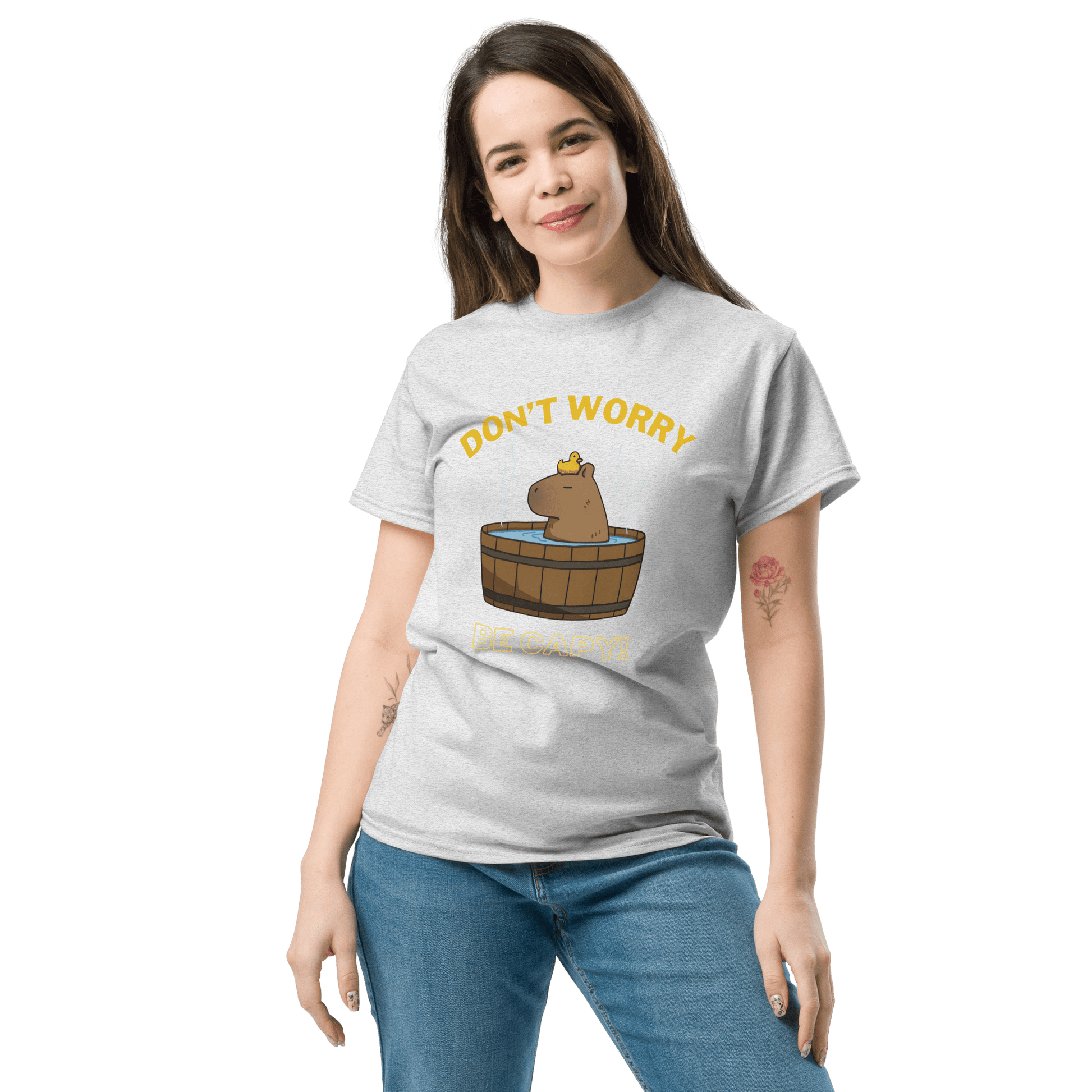 Don't Worry Be Capy Classic T-Shirt Meme - Ash | Shirtposting