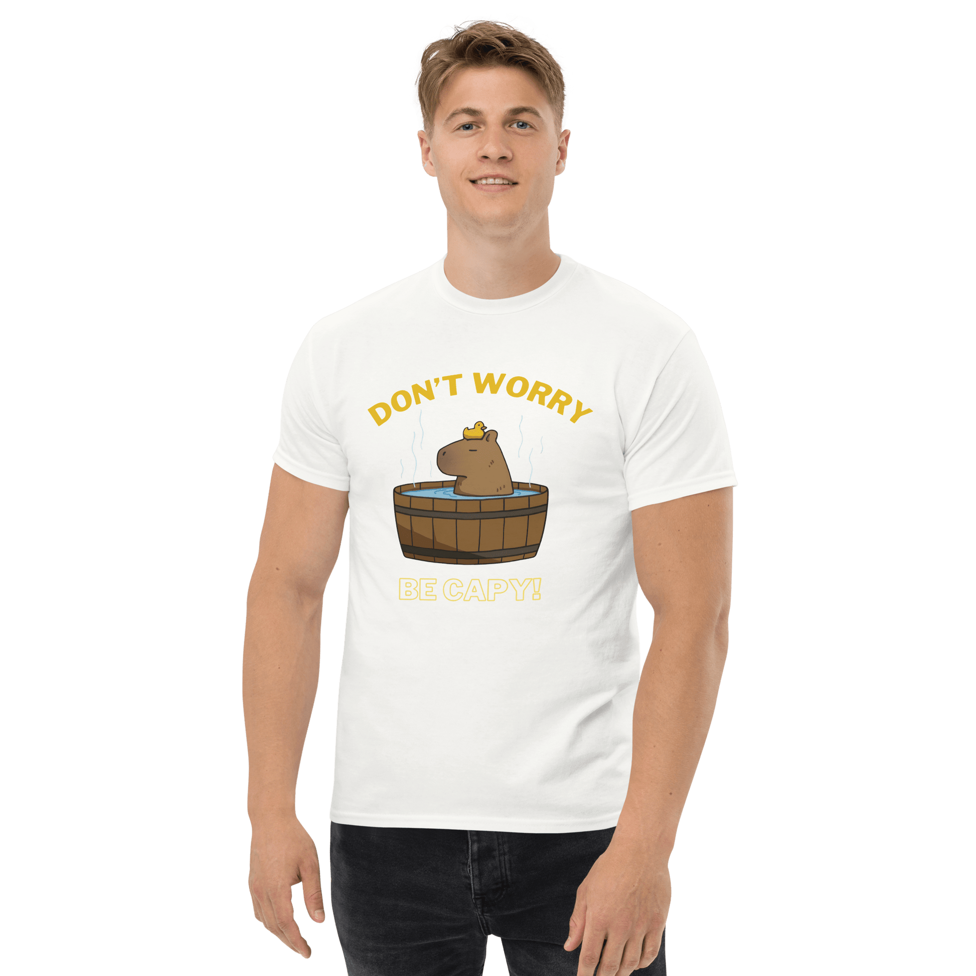 Don't Worry Be Capy Classic T-Shirt Meme - Ash | Shirtposting