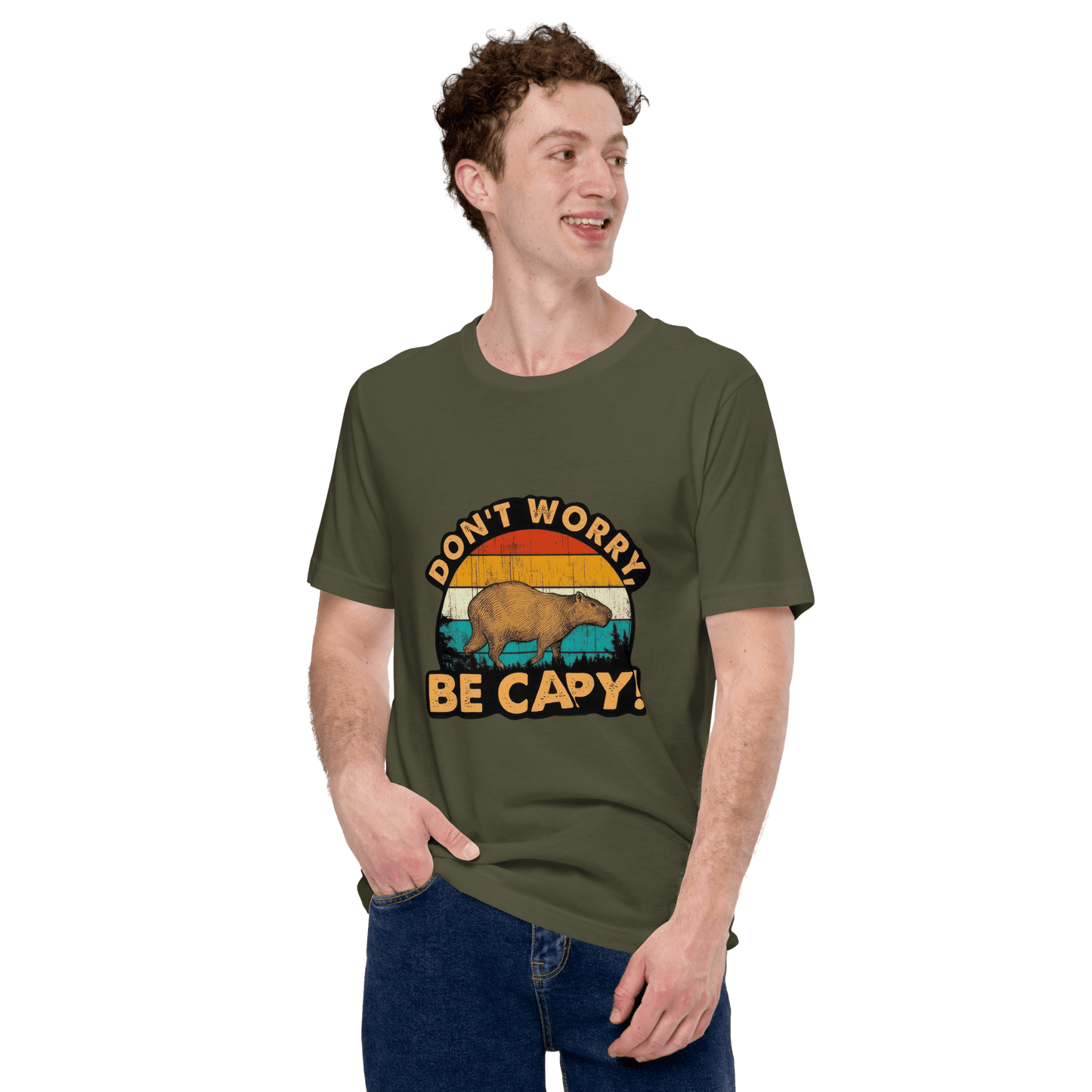 Don't Worry Be Capy Classic T-Shirt Meme - Military Green | Shirtposting