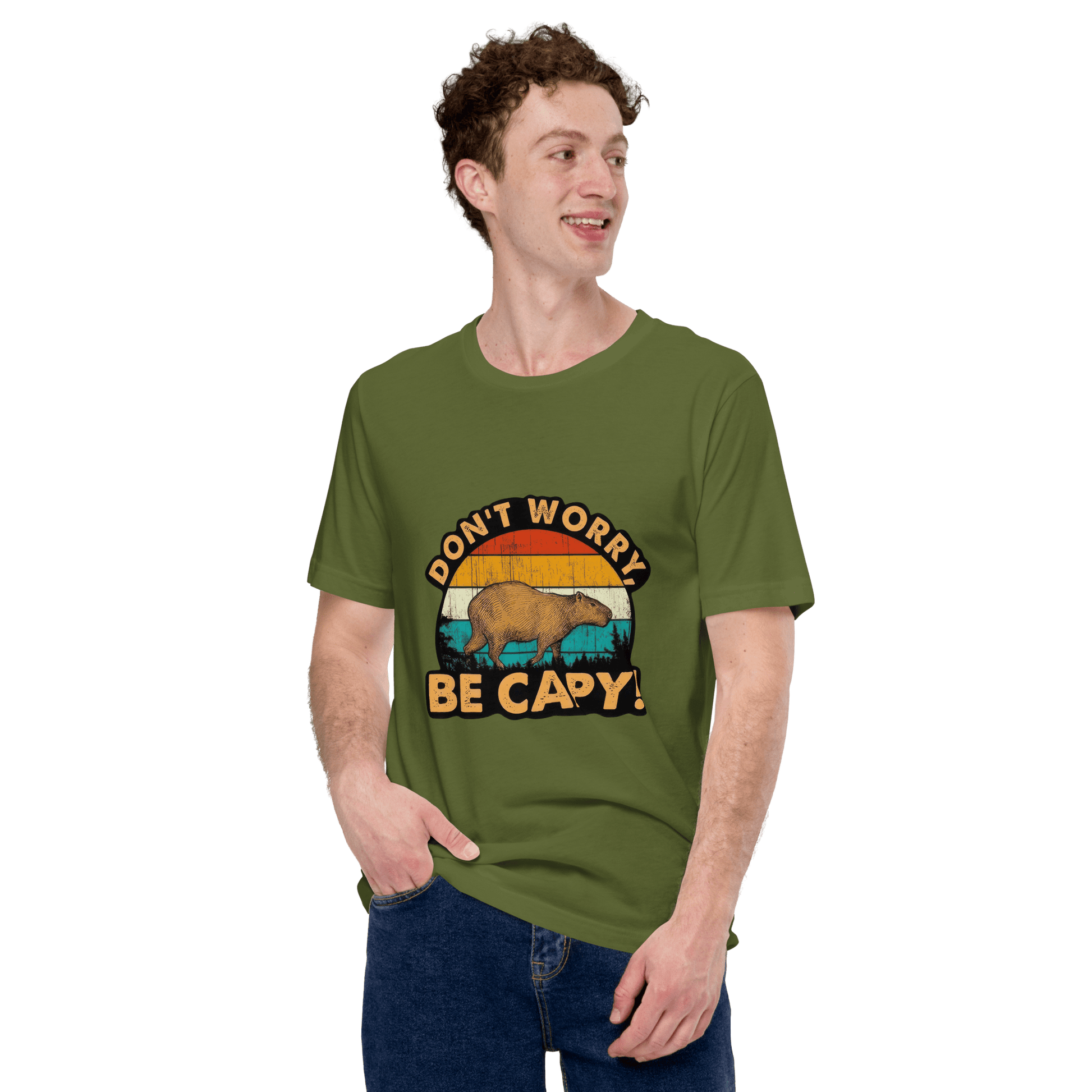 Don't Worry Be Capy Classic T-Shirt Meme - Military Green | Shirtposting
