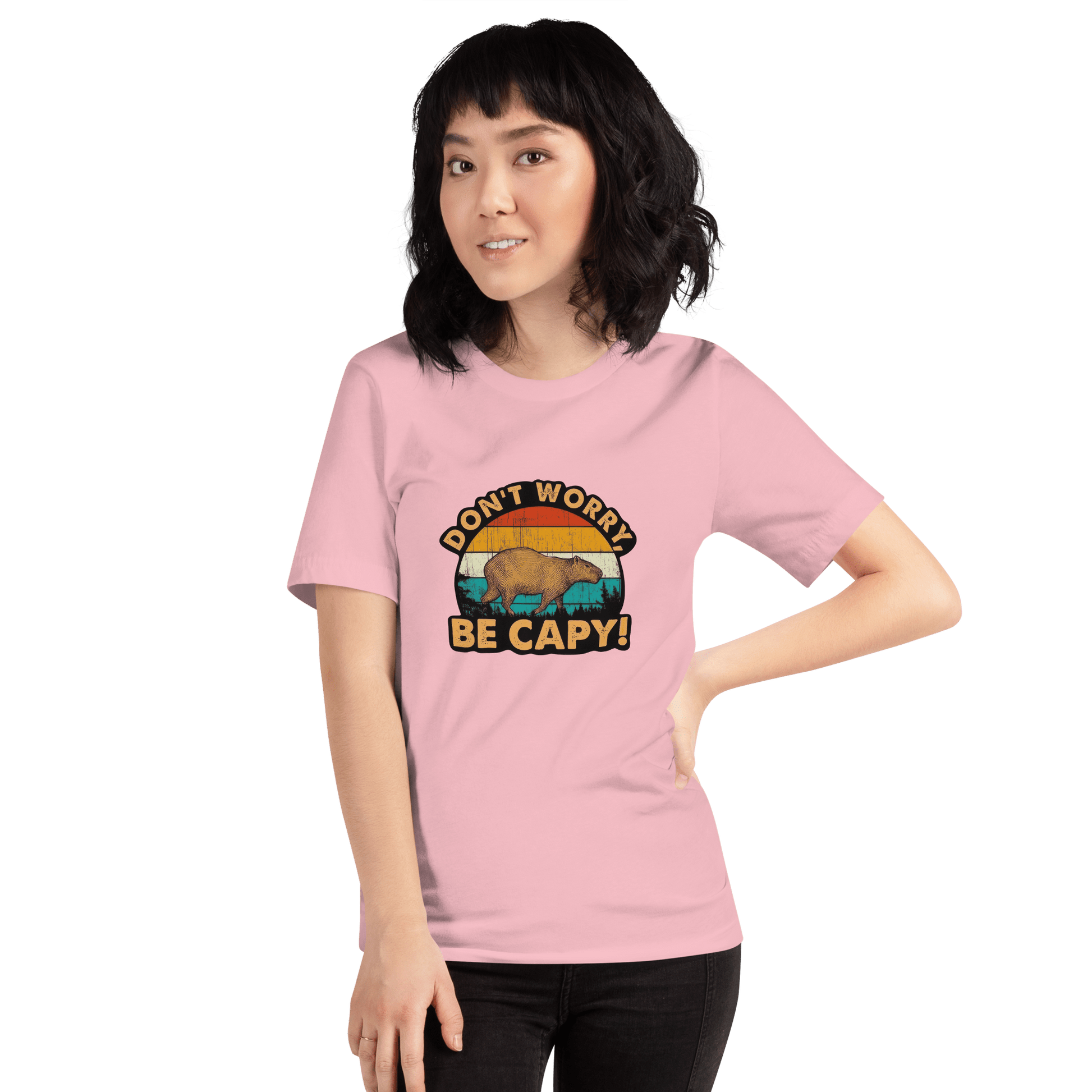 Don't Worry Be Capy Classic T-Shirt Meme - Pink | Shirtposting