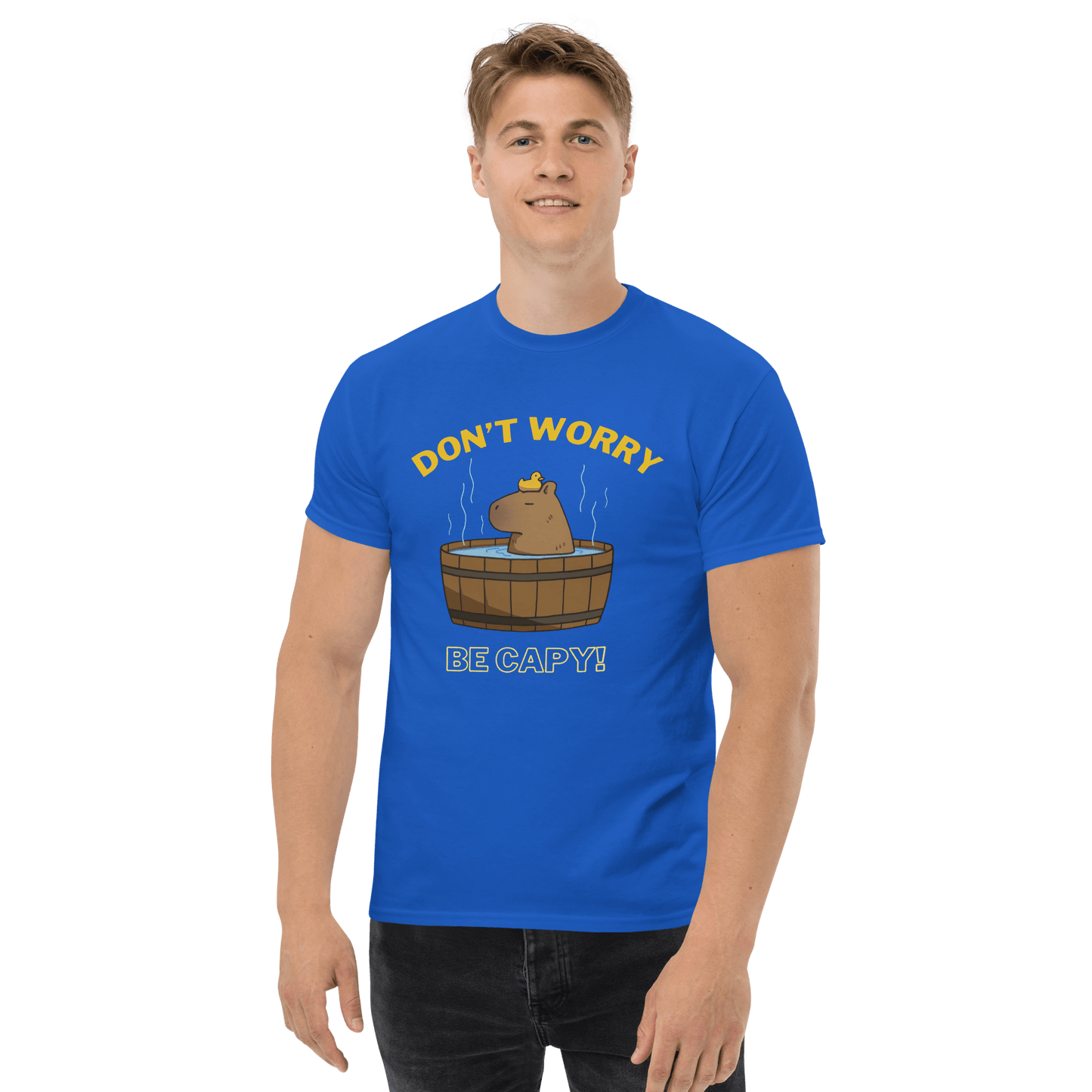 Don't Worry Be Capy Classic T-Shirt Meme - Royal | Shirtposting